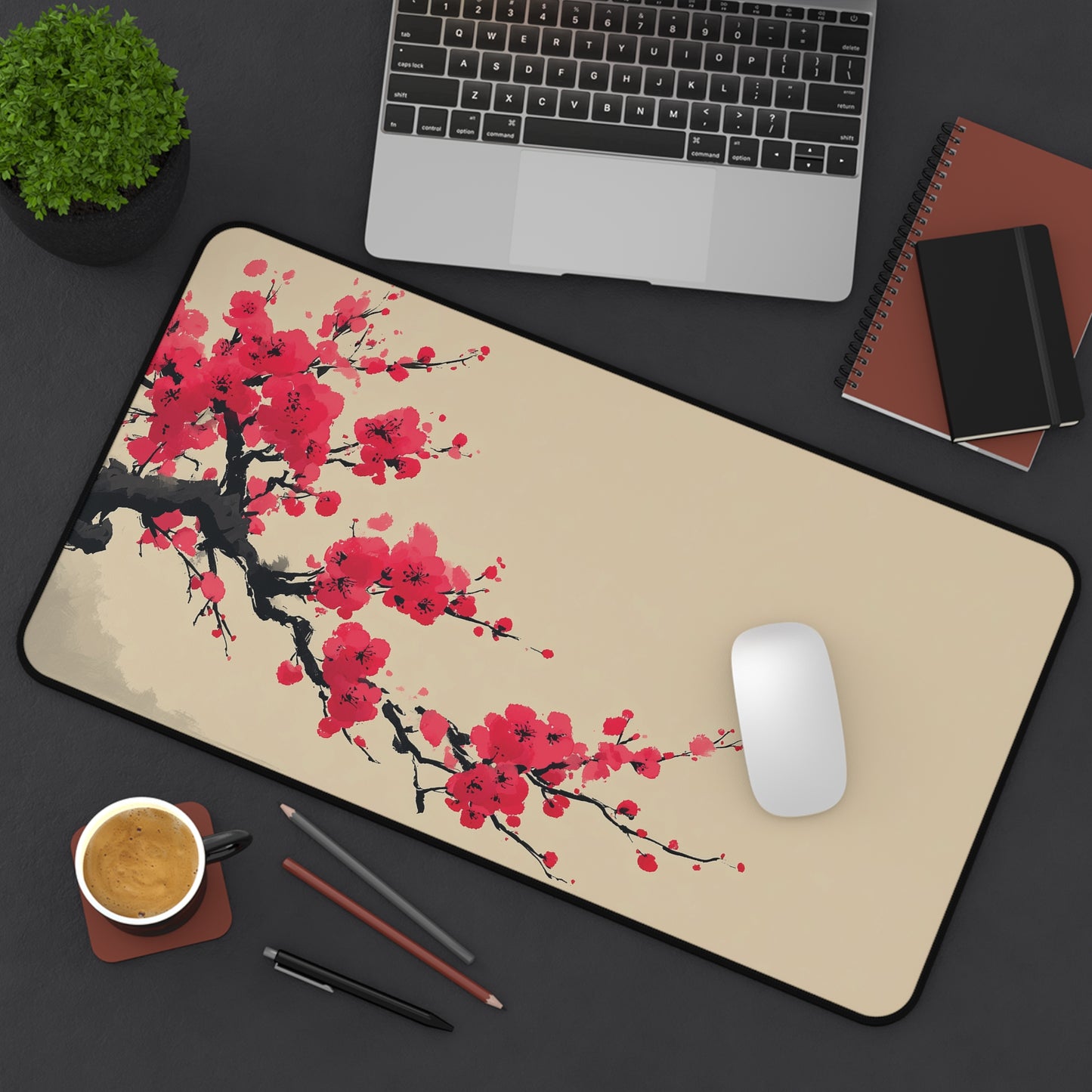 Cherry Blossom Desk Mat: Minimalist Japanese Sakura Mouse Pad