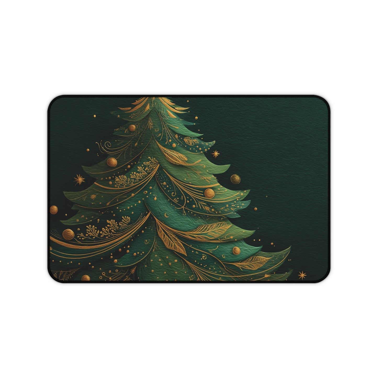 Christmas Tree Desk Mat, Green and Gold Holiday Desk Pad