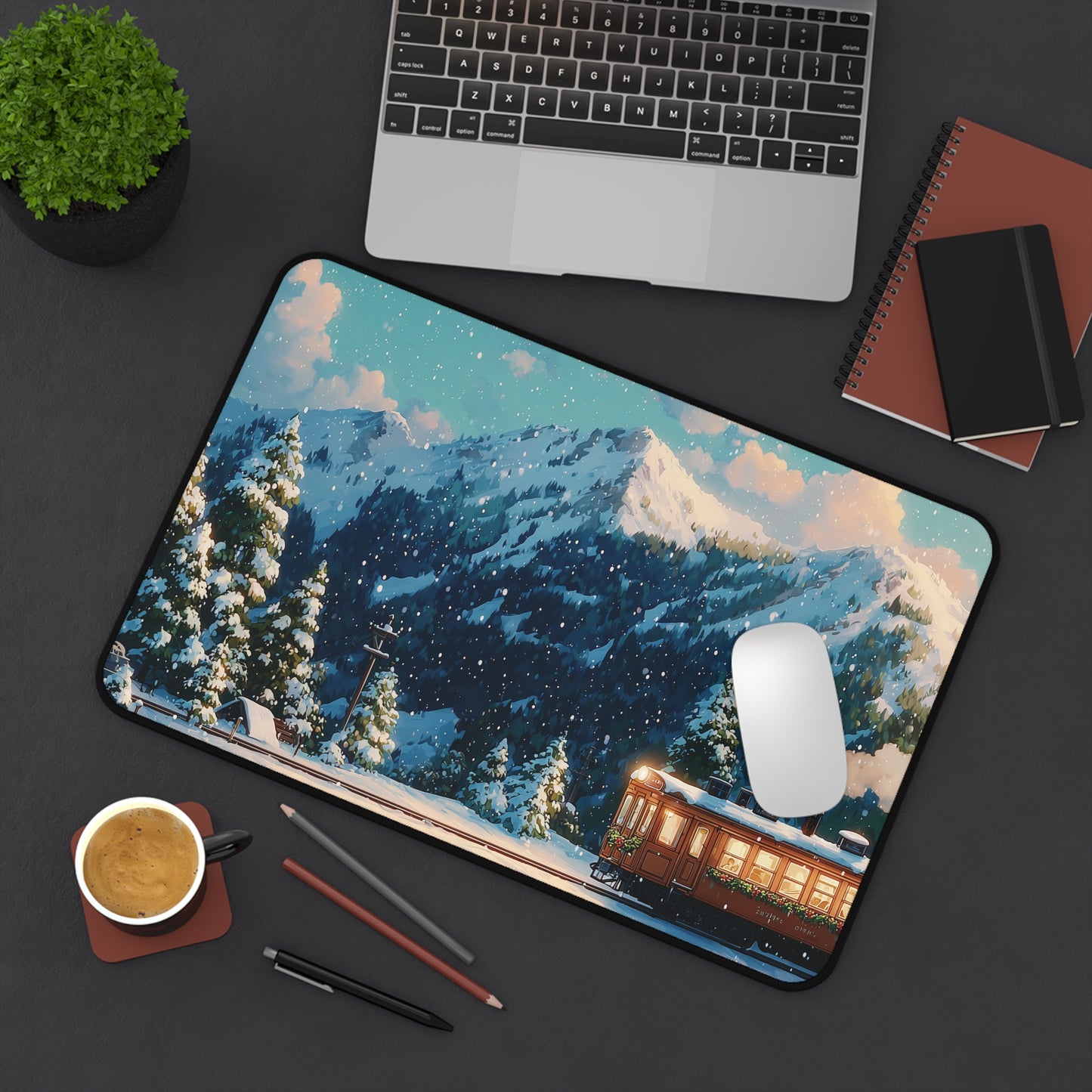 Red Train Desk Pad, Christmas Office Decor