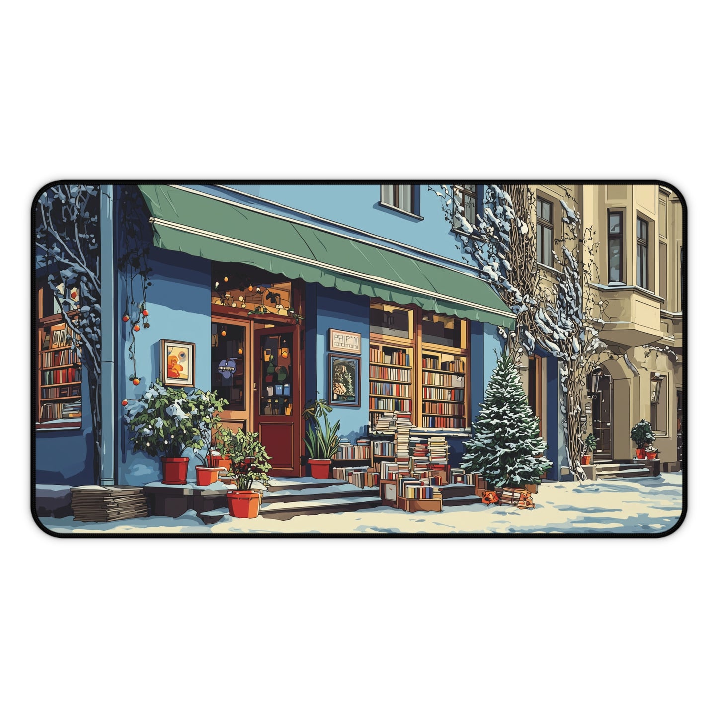 Christmas Bookstore Desk Mat, Book Lovers Mouse Pad