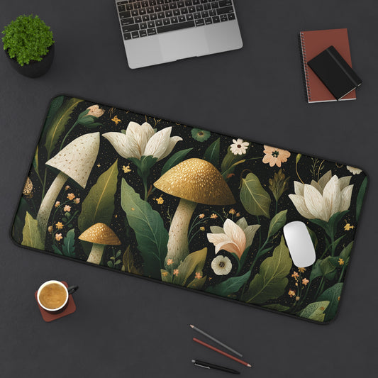 Mushroom Desk Mat: Dark Cottagecore Woodland Botanical