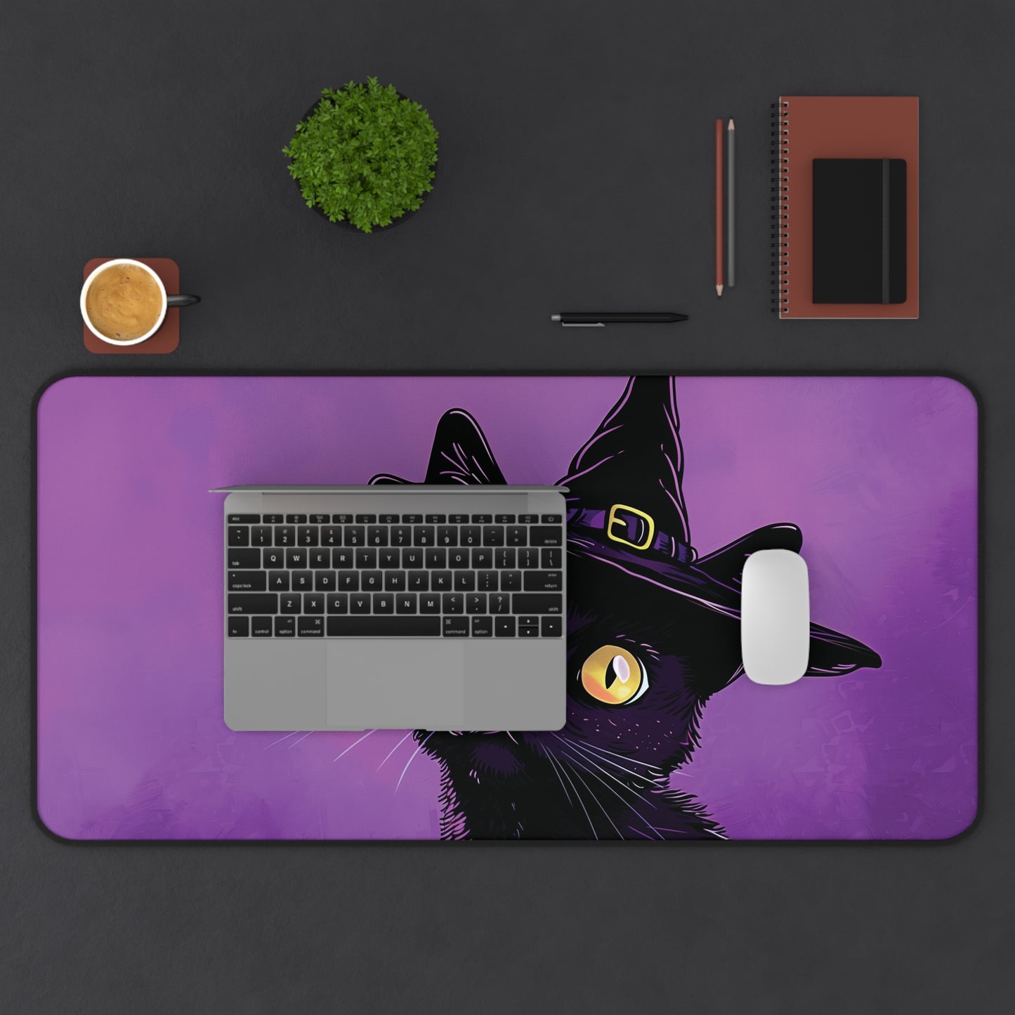 Witchy Cat Keyboard Mat for Halloween Desk Decor