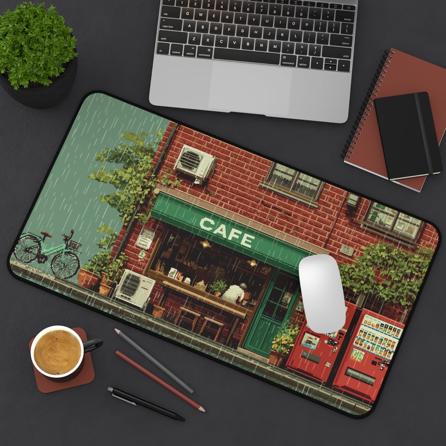 Coffee Shop Mouse Pad XL Pixel Art Style