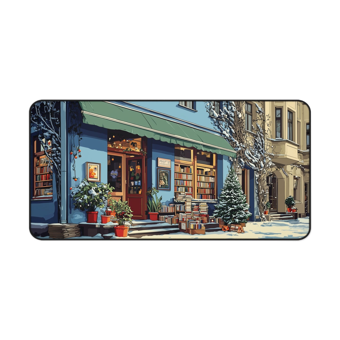Christmas Bookstore Desk Mat, Book Lovers Mouse Pad