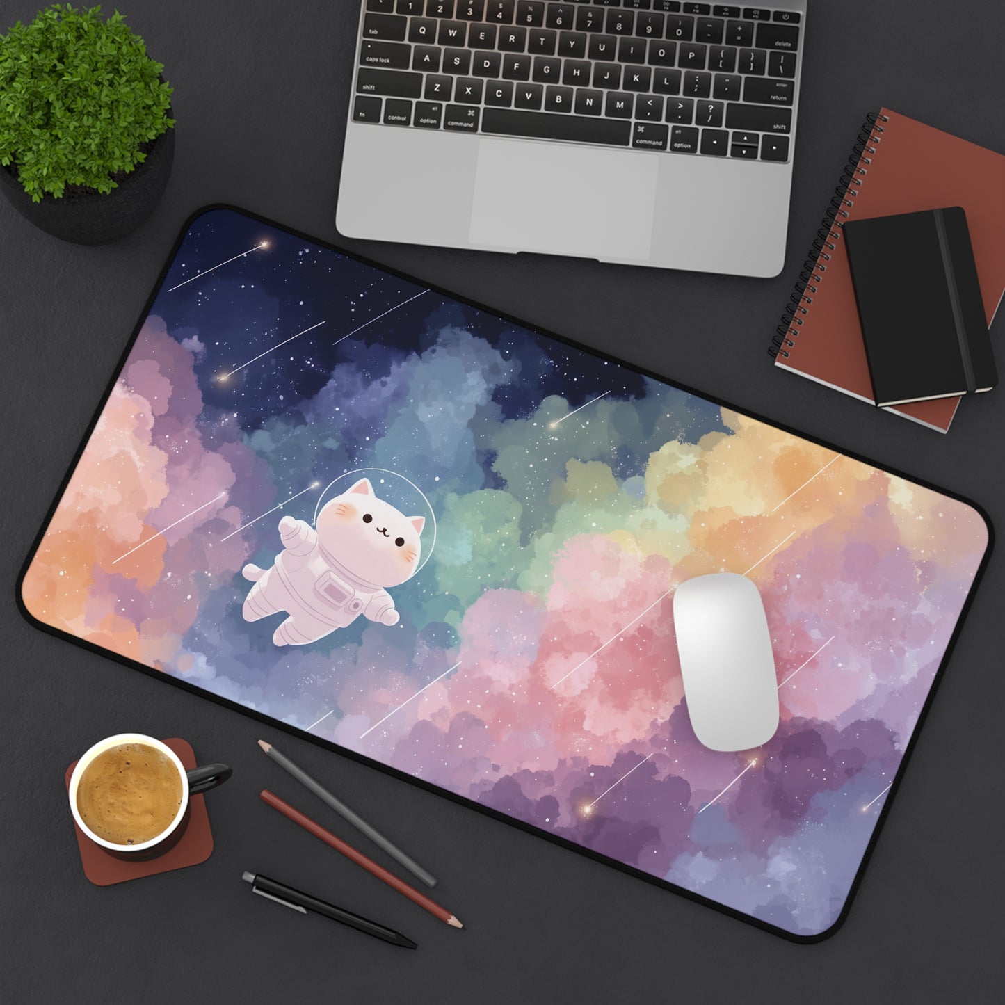 Kawaii Desk Mat: Space Cat Mouse Pad XXL