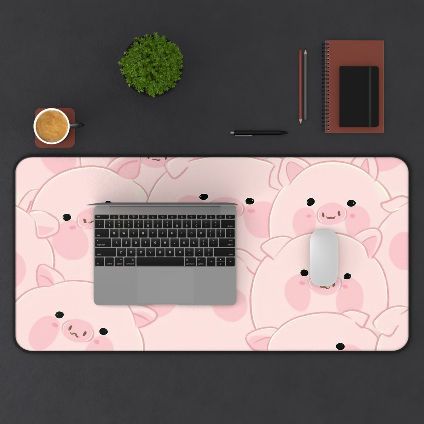 Kawaii Pig Desk Mat, Pink Cartoon Piggy Mouse Pad
