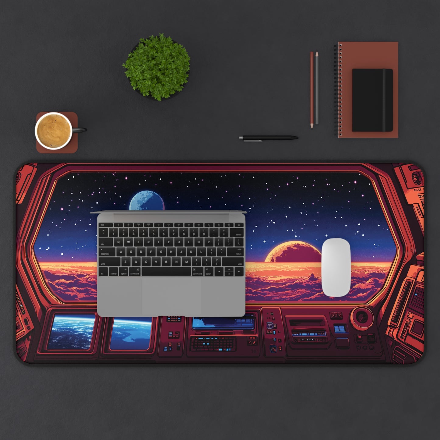 Space Desk Mat Anime Style, Spacecraft Gaming Mouse Pad XL