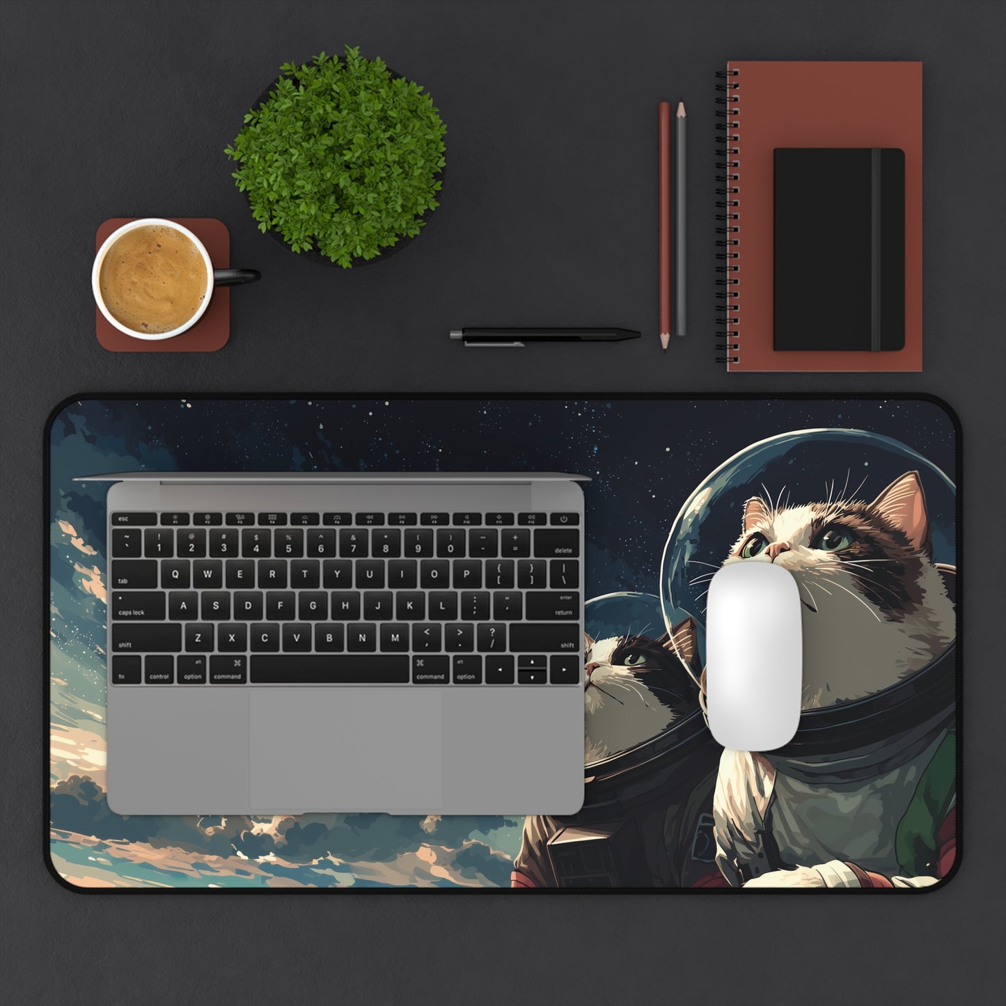 Funny Cats in Space Mouse Pad XL, Galaxy Kittens Desk Decor