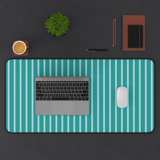 Teal and Light Blue Striped Desk Mat