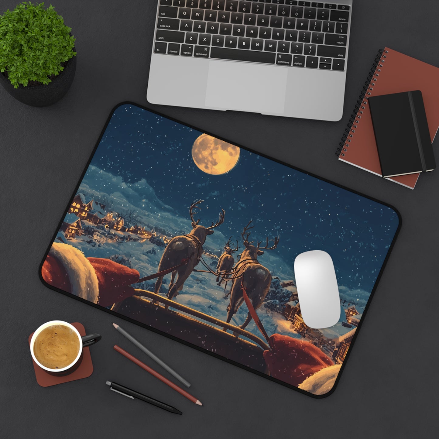 Christmas Night Desk Mat, Snow Holiday Office Decor