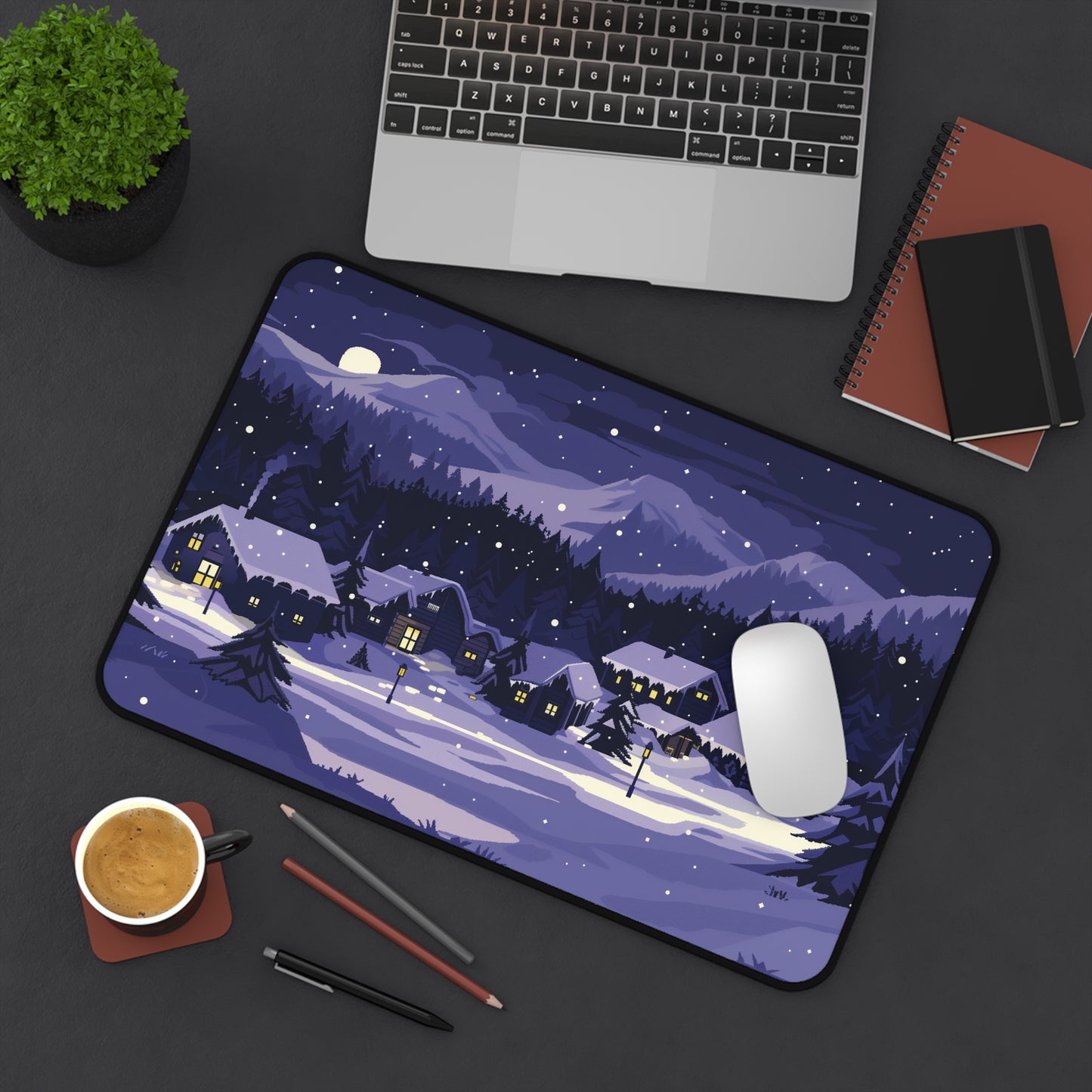 Moonlit Snowy Desk Mat, Christmas Mouse Pad Large for Gaming