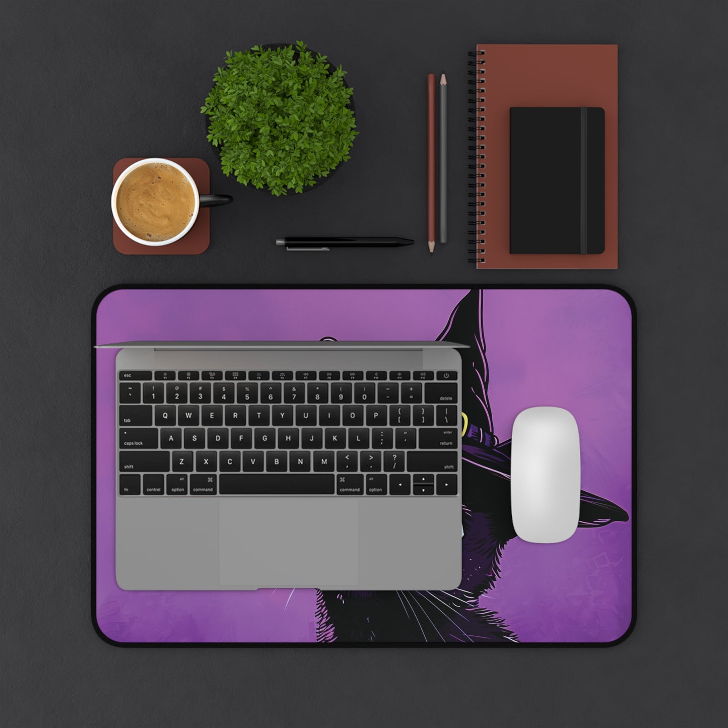 Witchy Cat Keyboard Mat for Halloween Desk Decor
