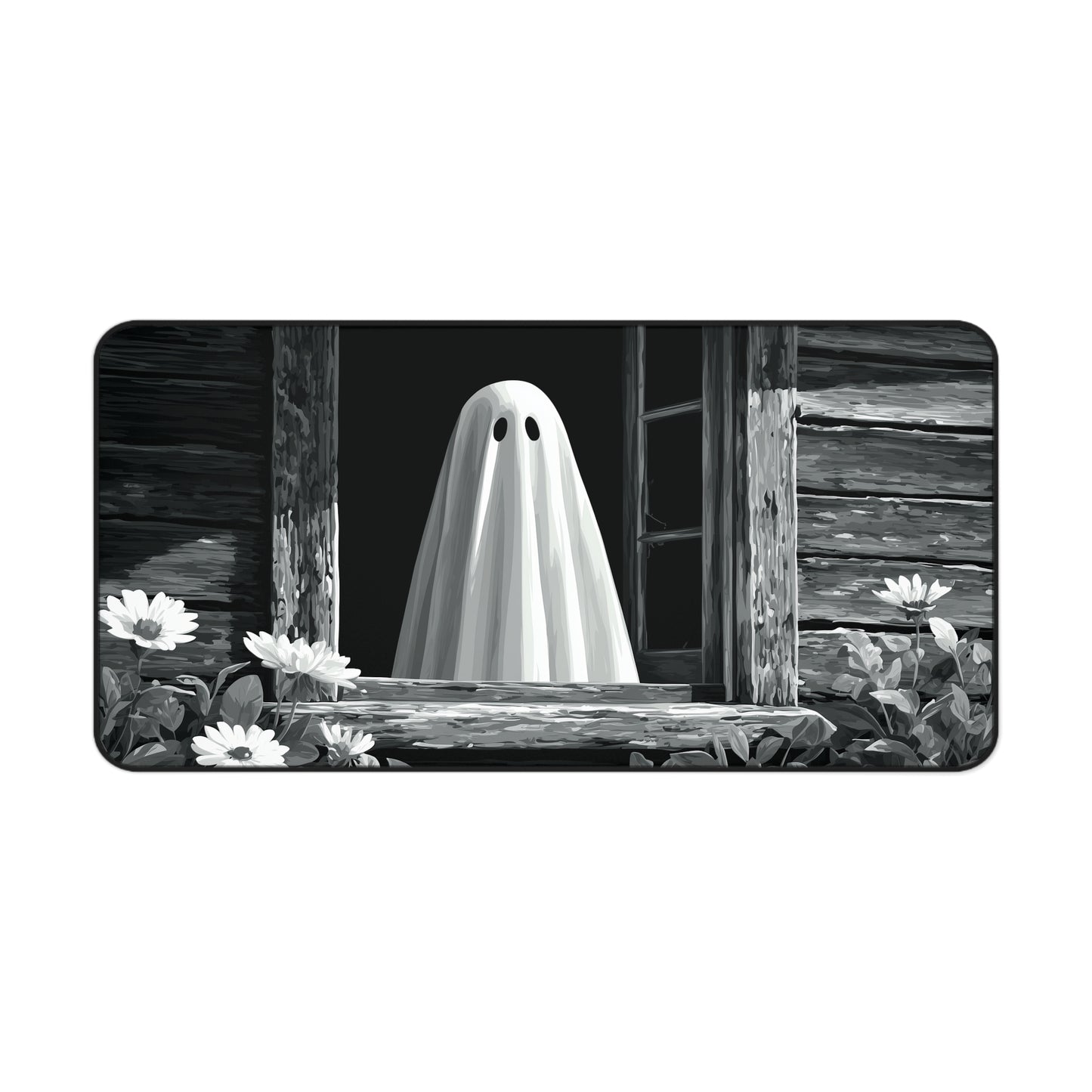 Black and White Ghost Desk Mat for Halloween Office Decor