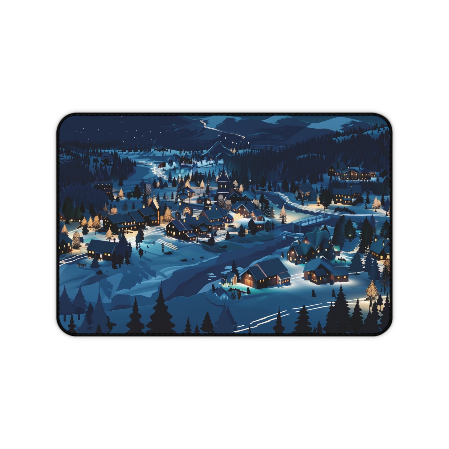 Snowy Christmas Town Desk Mat, Winter Desk Pad