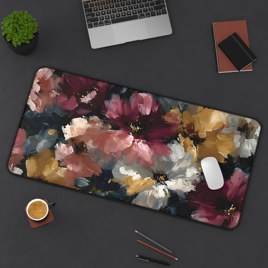 Floral Oil-Paint Desk Mat: Vintage Bloom Mouse Pad