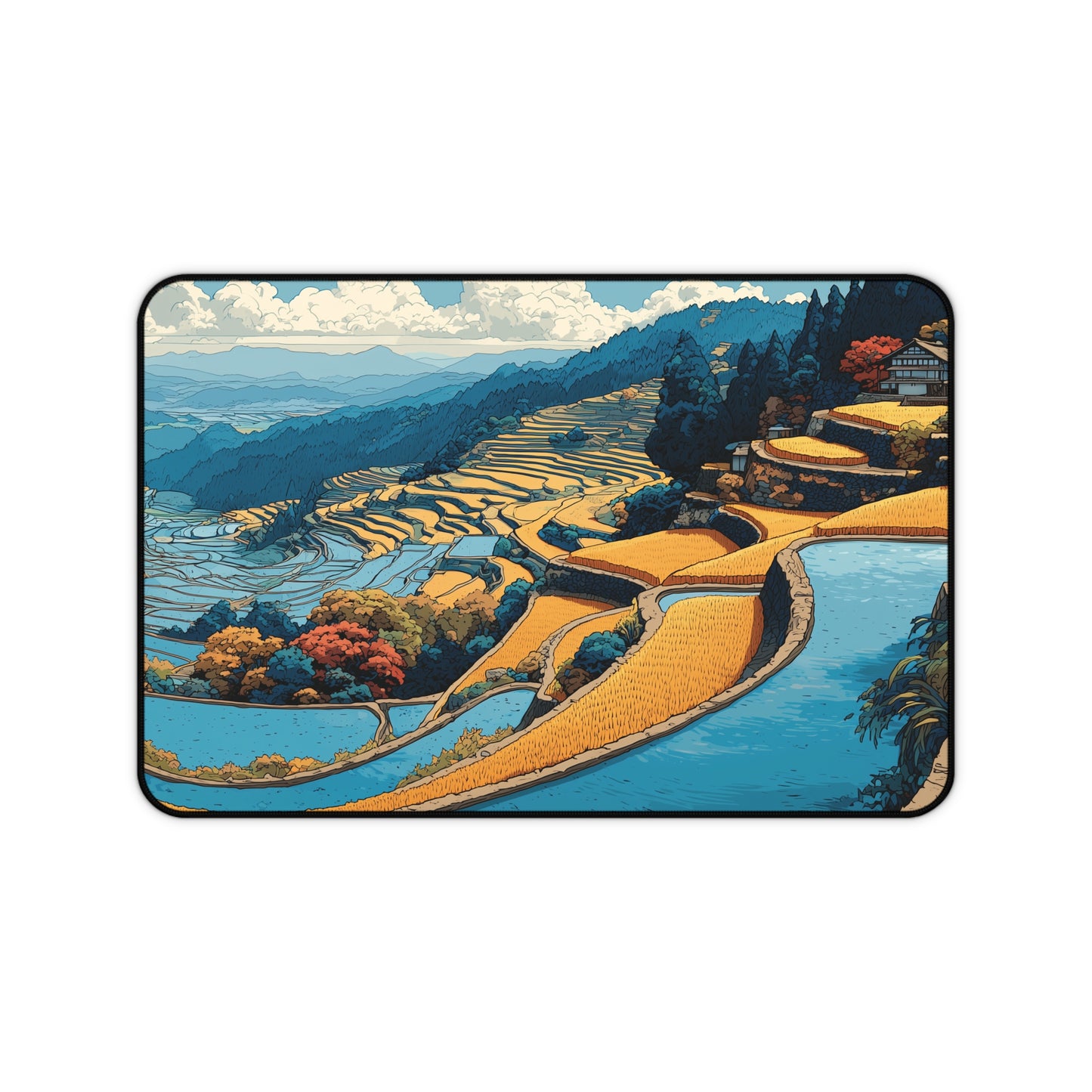 Japanese Desk Mat: Rice Fields Landscape Mouse Pad XL