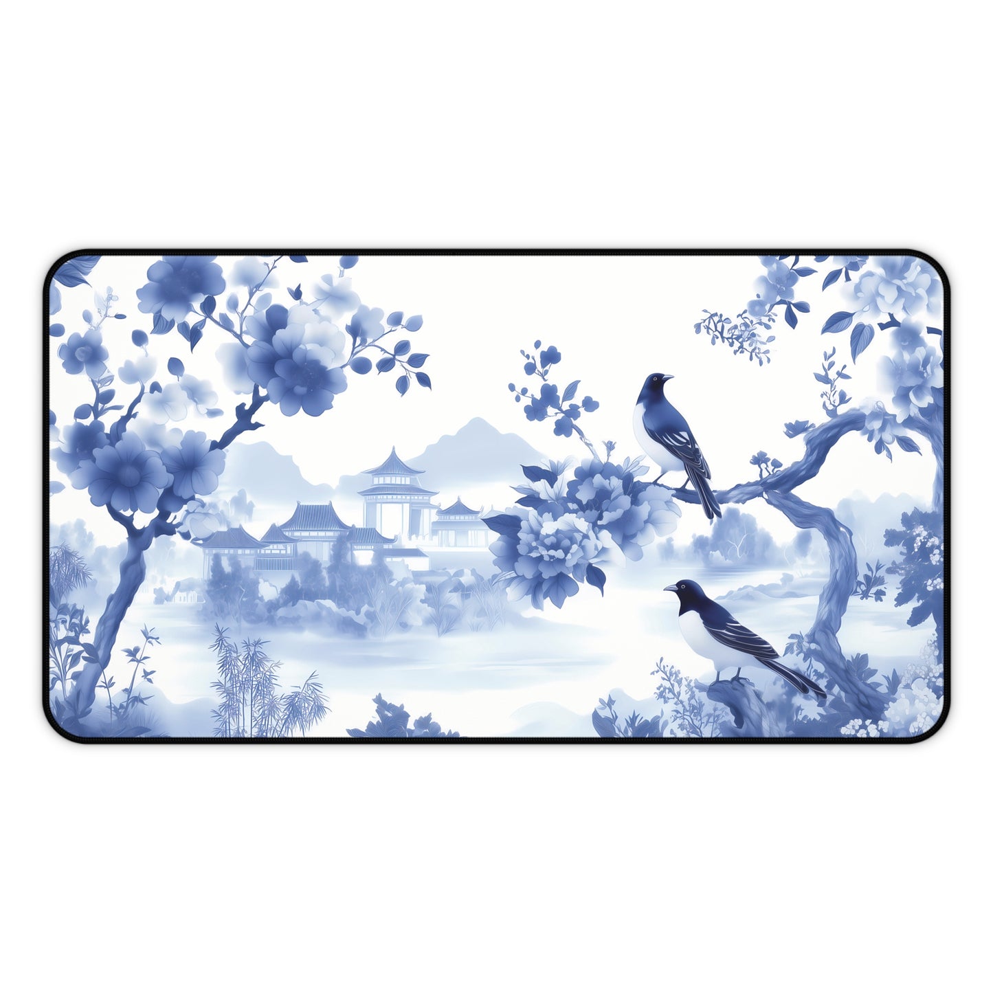 Floral Blue Landscape Chinoiserie Desk Mat