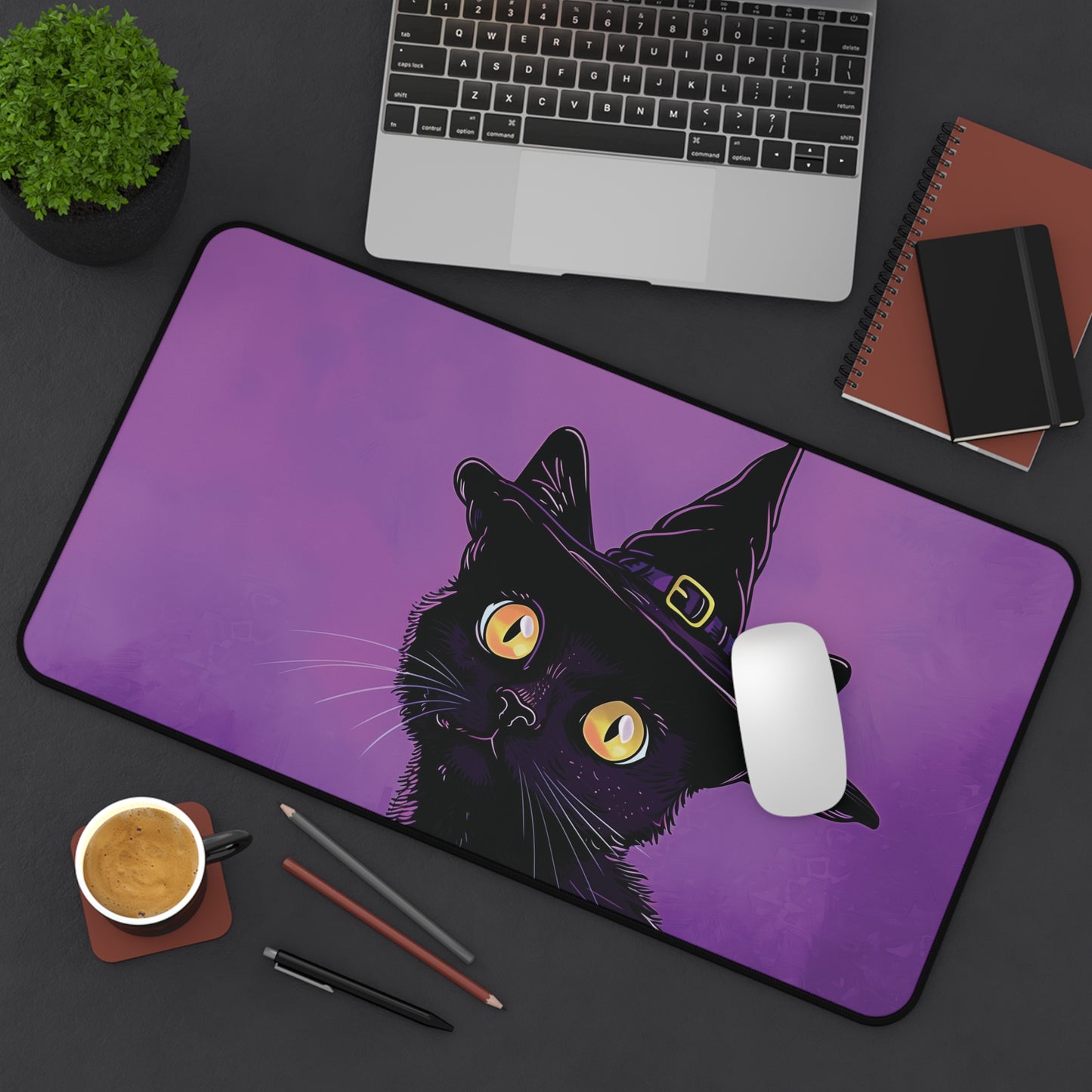 Witchy Cat Keyboard Mat for Halloween Desk Decor