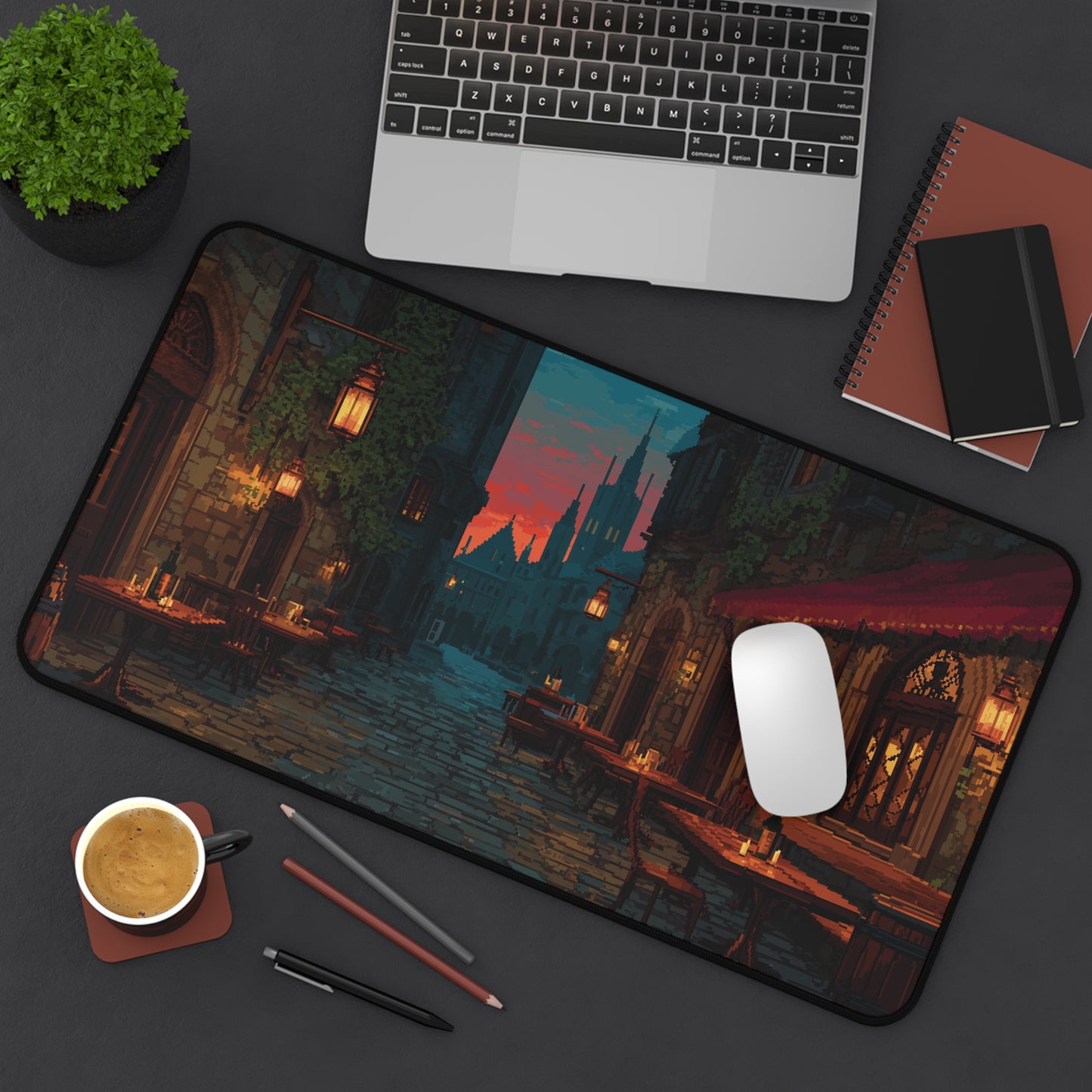 Pixel Art Mouse Pad: Medieval City Desk Mat