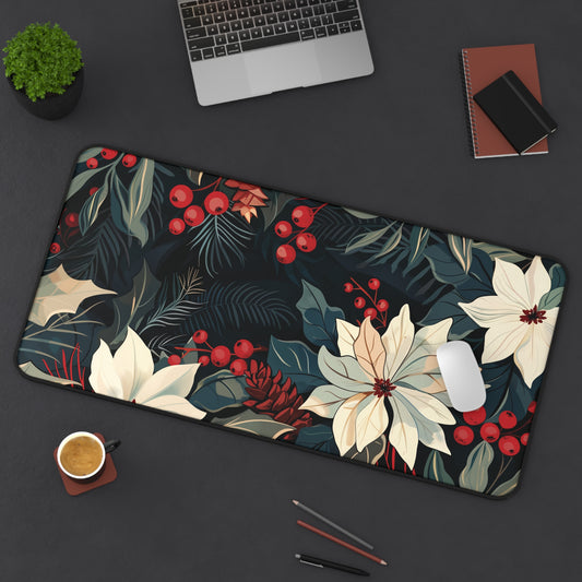 Floral Christmas Desk Mat, Cottagecore Holiday Desk Decor