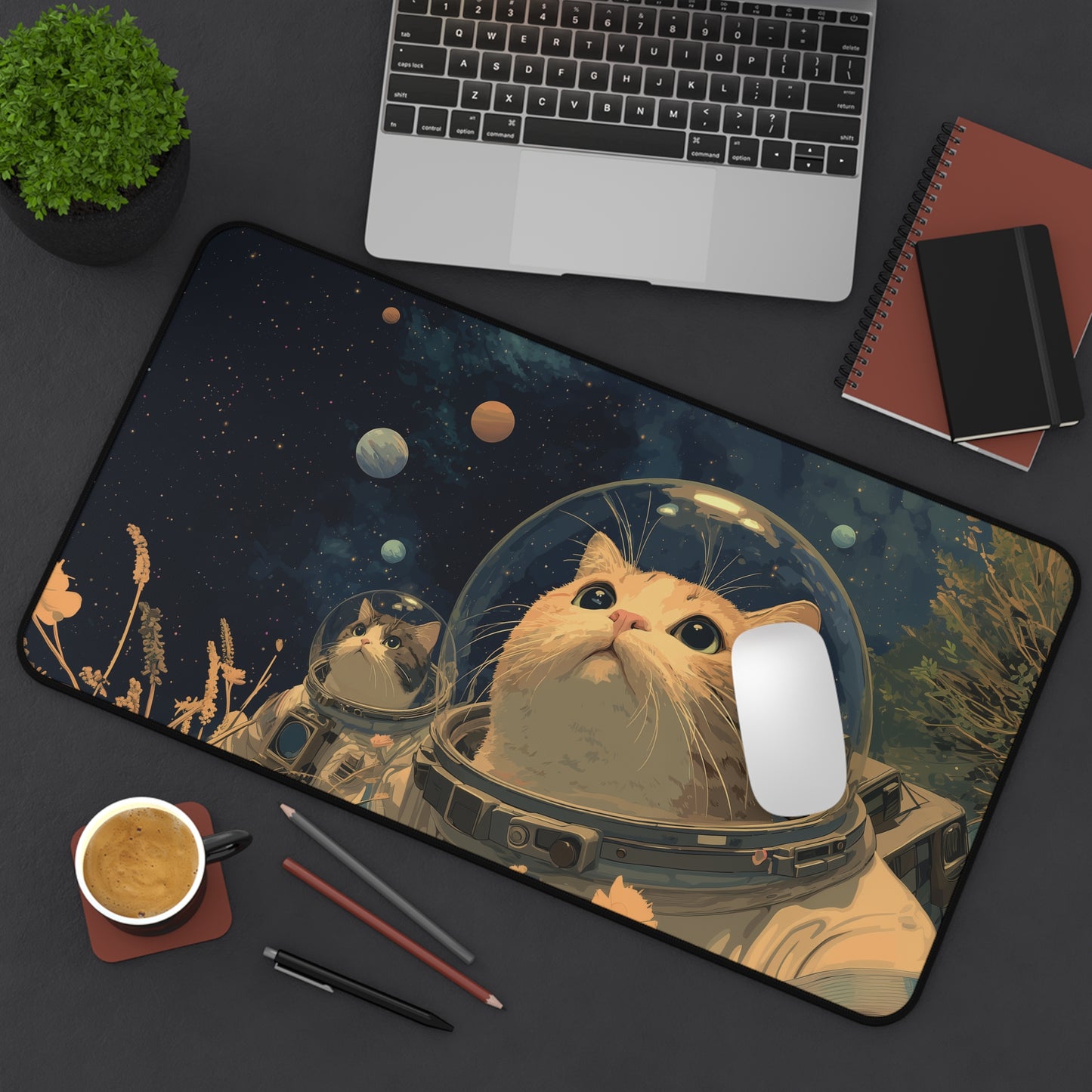 Funny Astronaut Cats Desk Mat for Gaming & Office Decor