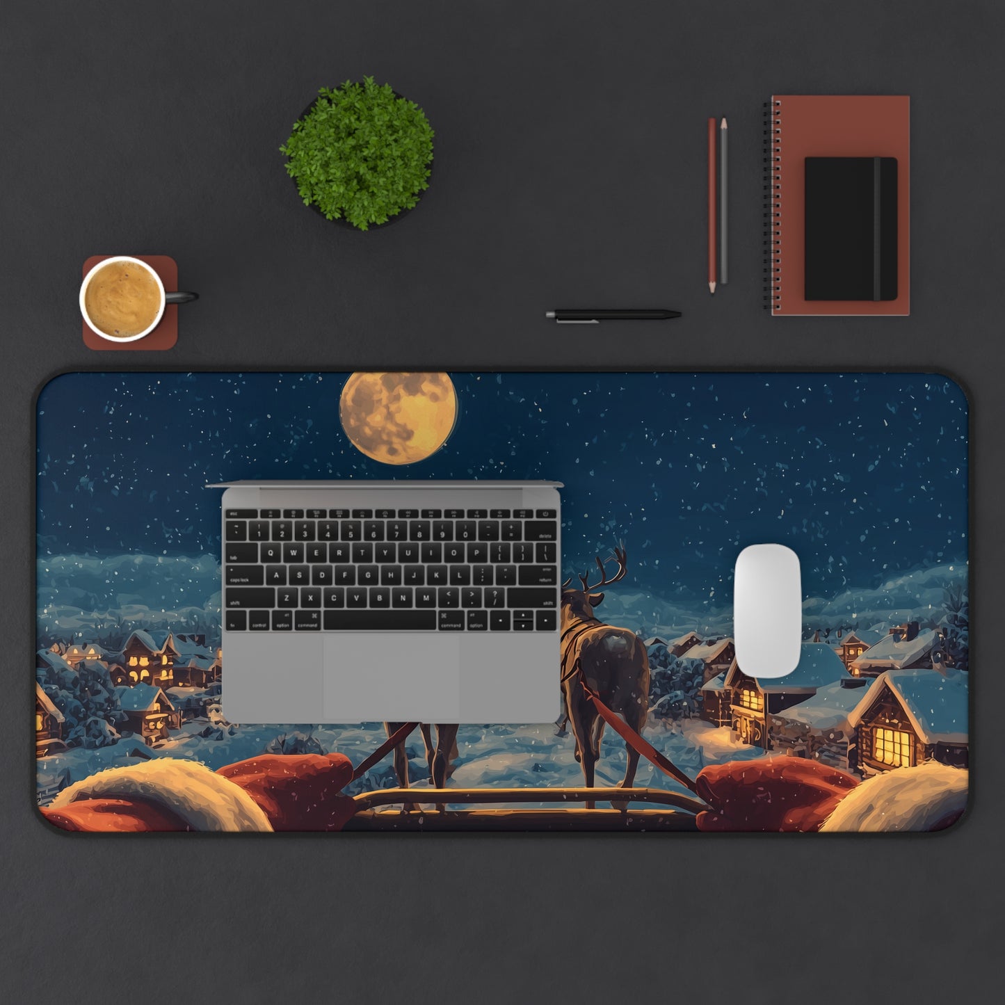 Christmas Night Desk Mat, Snow Holiday Office Decor