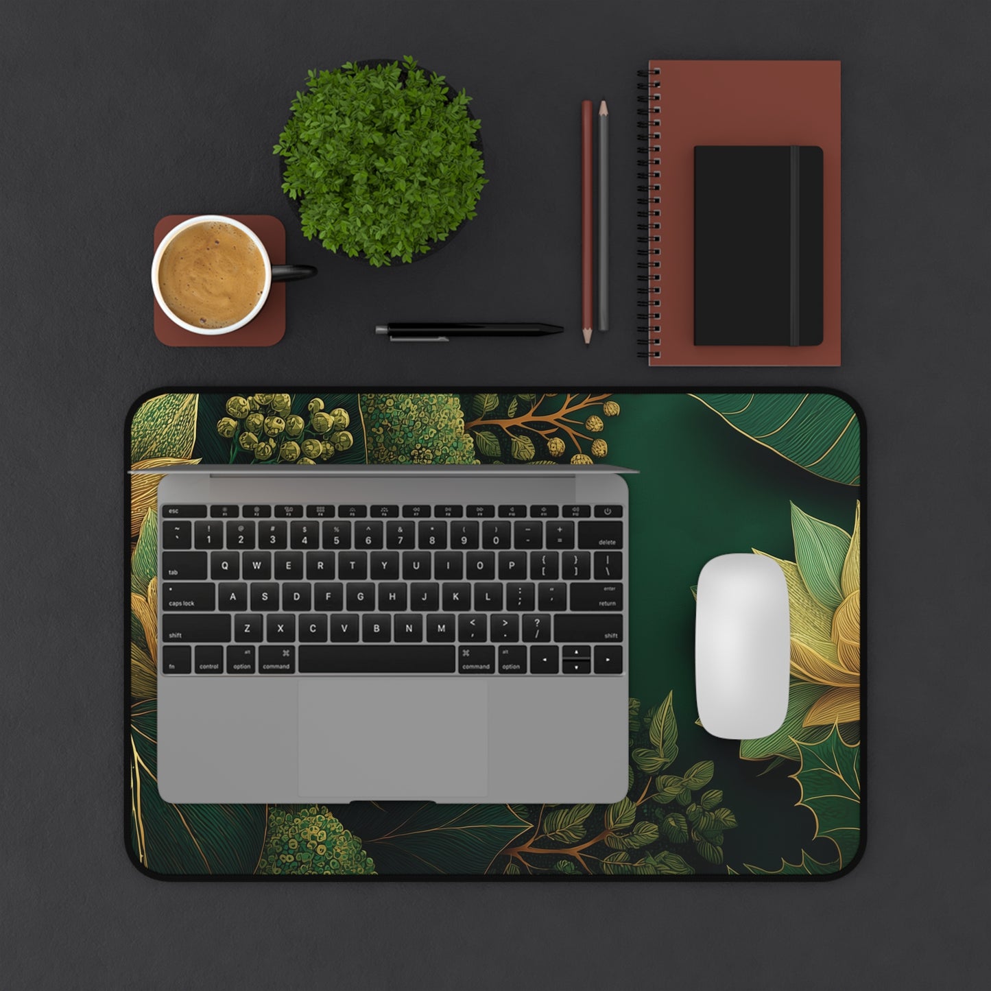 Green Floral Desk Mat for Christmas Office Decor