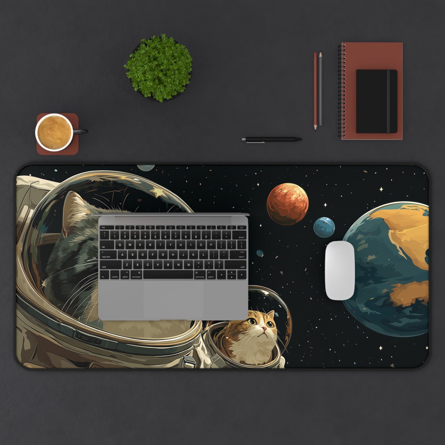 Astronaut Cats Desk Mat, Large Funny Space Gaming Mat