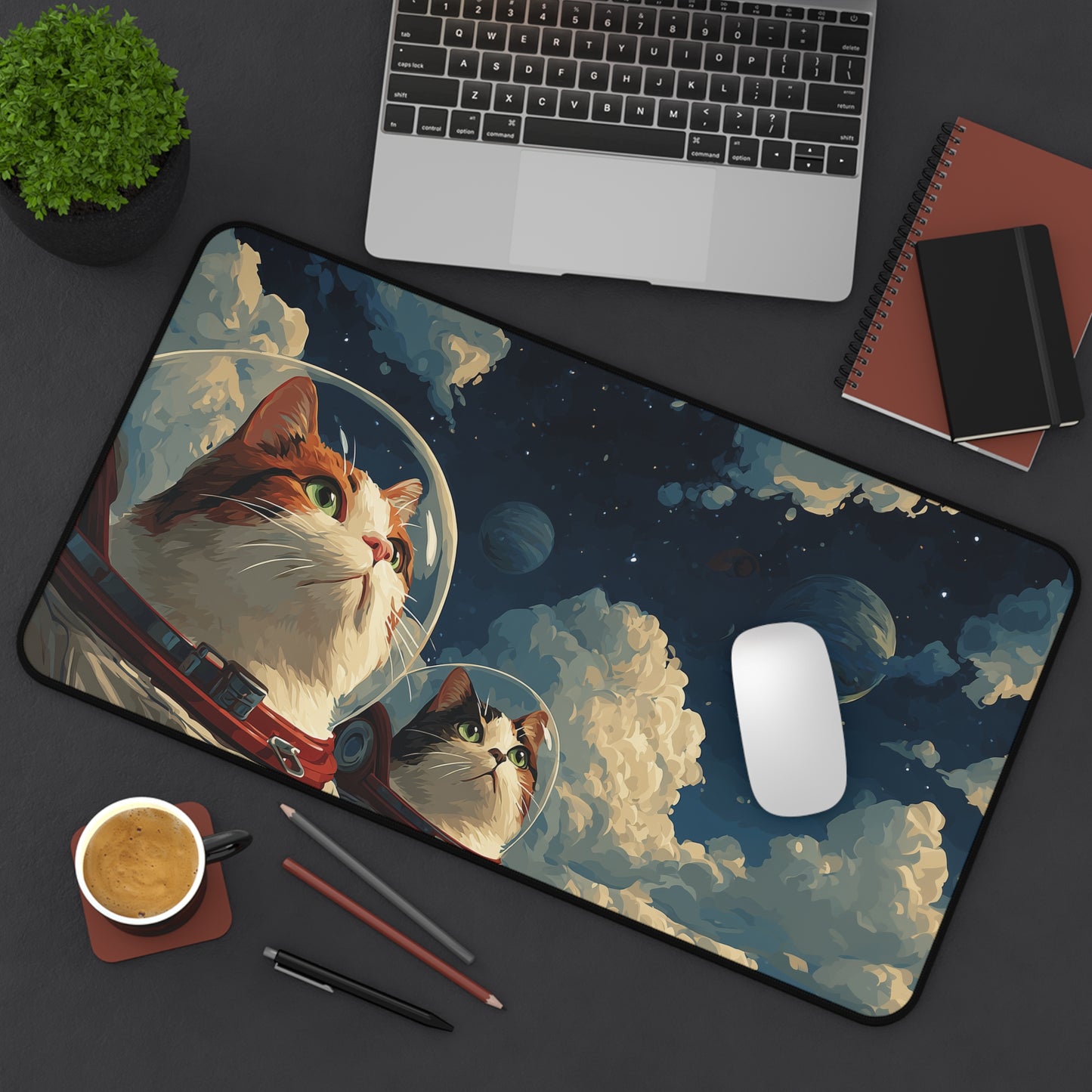 Astronaut Cats Desk Mat, Cat Lover Keyboard Mat