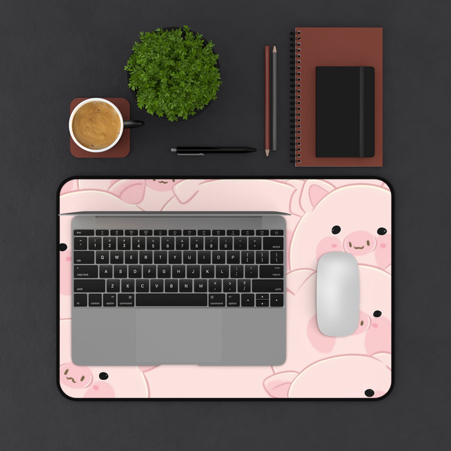 Kawaii Pig Desk Mat, Pink Cartoon Piggy Mouse Pad