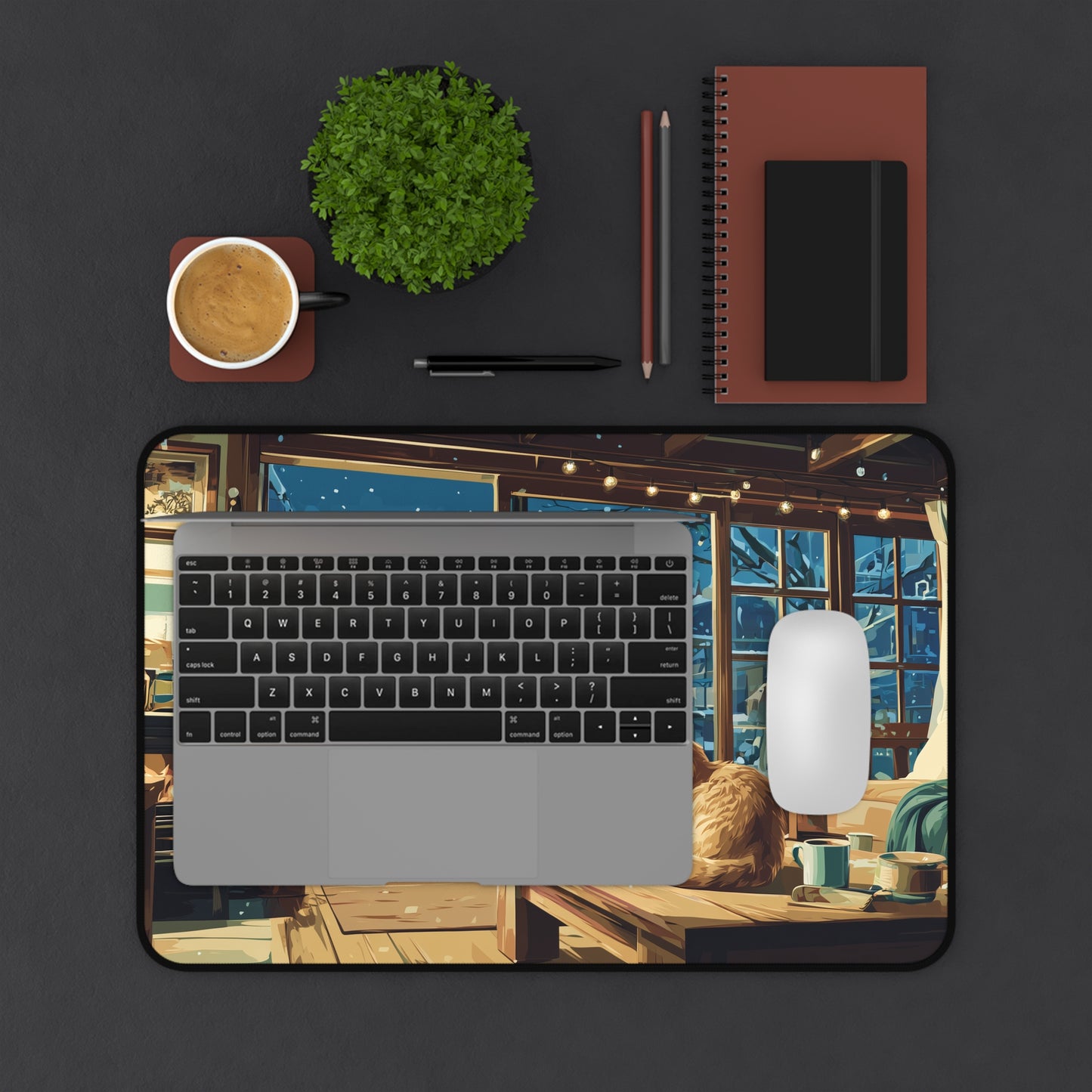 Winter Cat Desk Mat, Snowy Mouse Pad for Cat Lovers