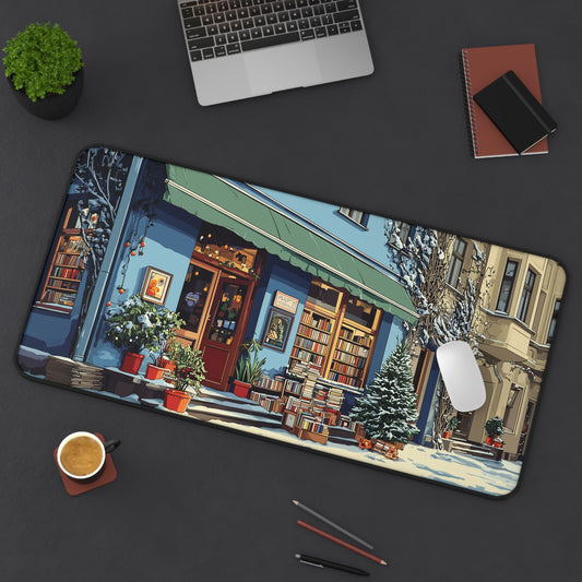 Christmas Bookstore Desk Mat, Book Lovers Mouse Pad
