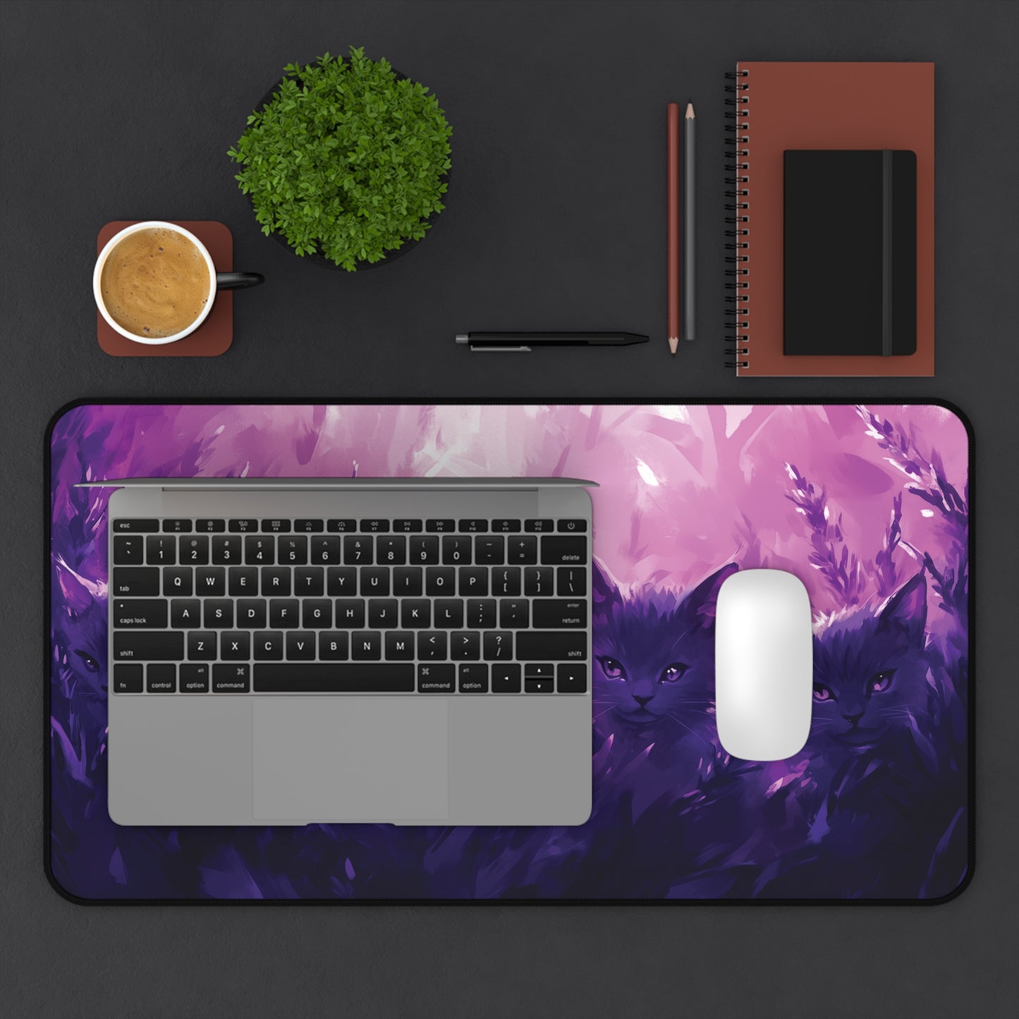 Lavander Cat Desk Mat, Aesthetic Purple Desk Pad, Mouse Pad for Cat Lovers
