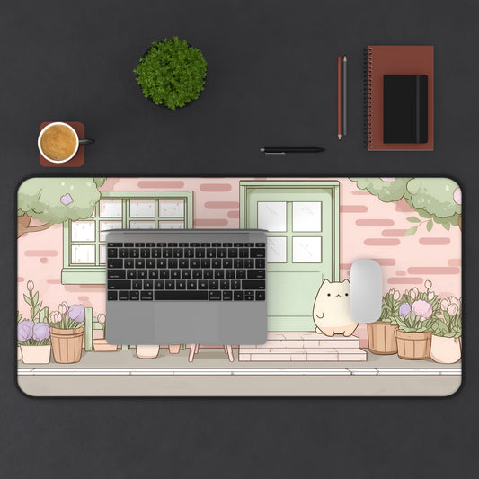 Kawaii Cottage Mouse Pad, Pastel Pink Gaming Desk Mat XL