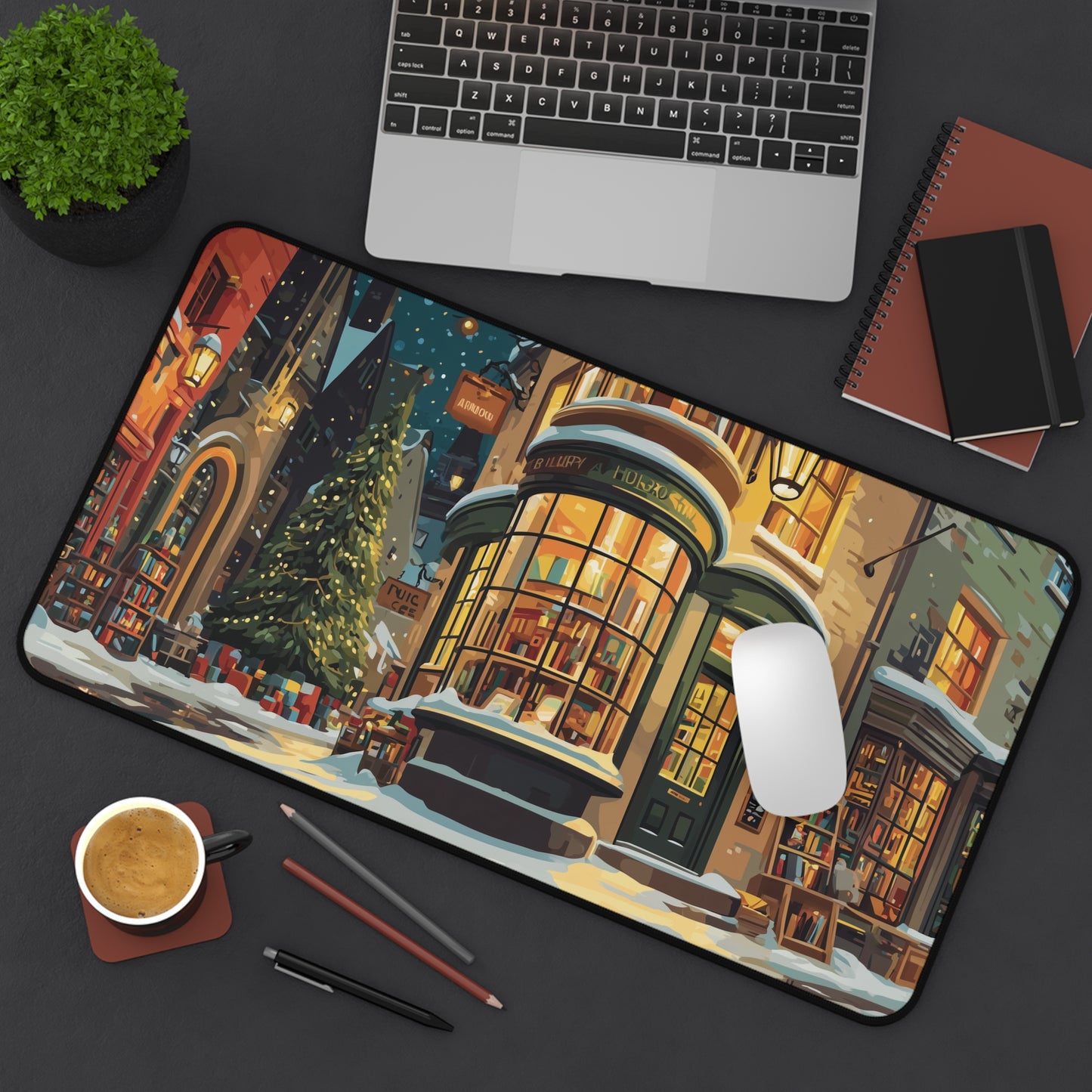 Christmas Bookstore Desk Mat, Winter Desk Decor