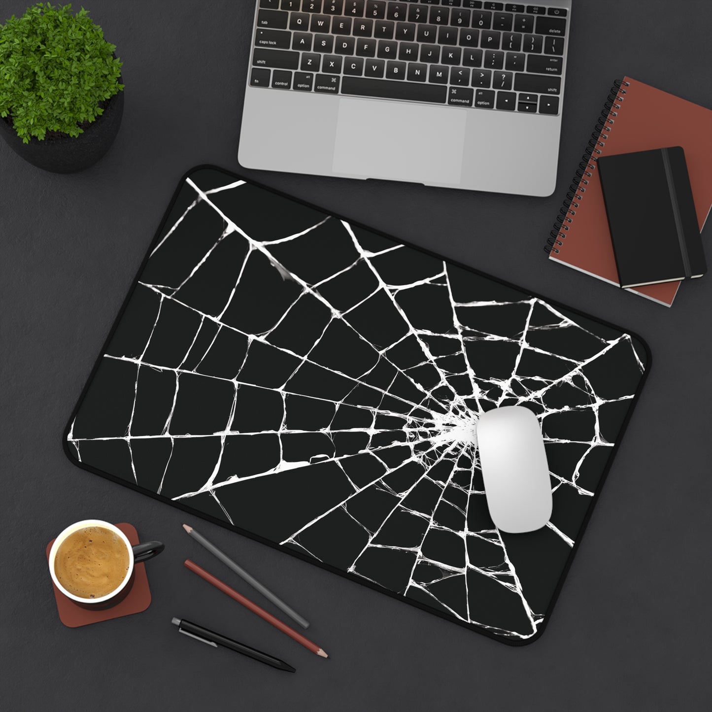 Spider Web Desk Pad Black and White for Halloween