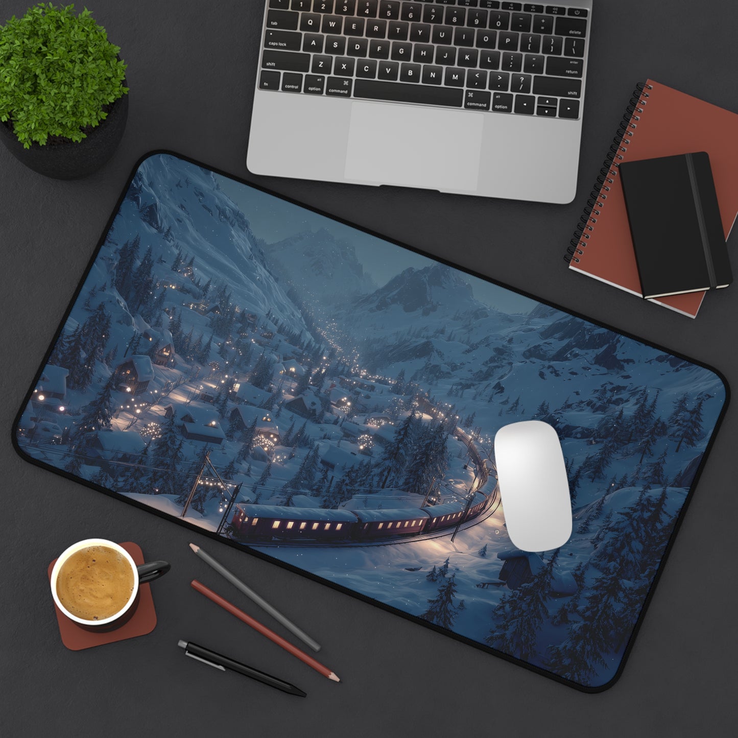 Christmas Train Desk Mat, Large Winter Mouse Pad
