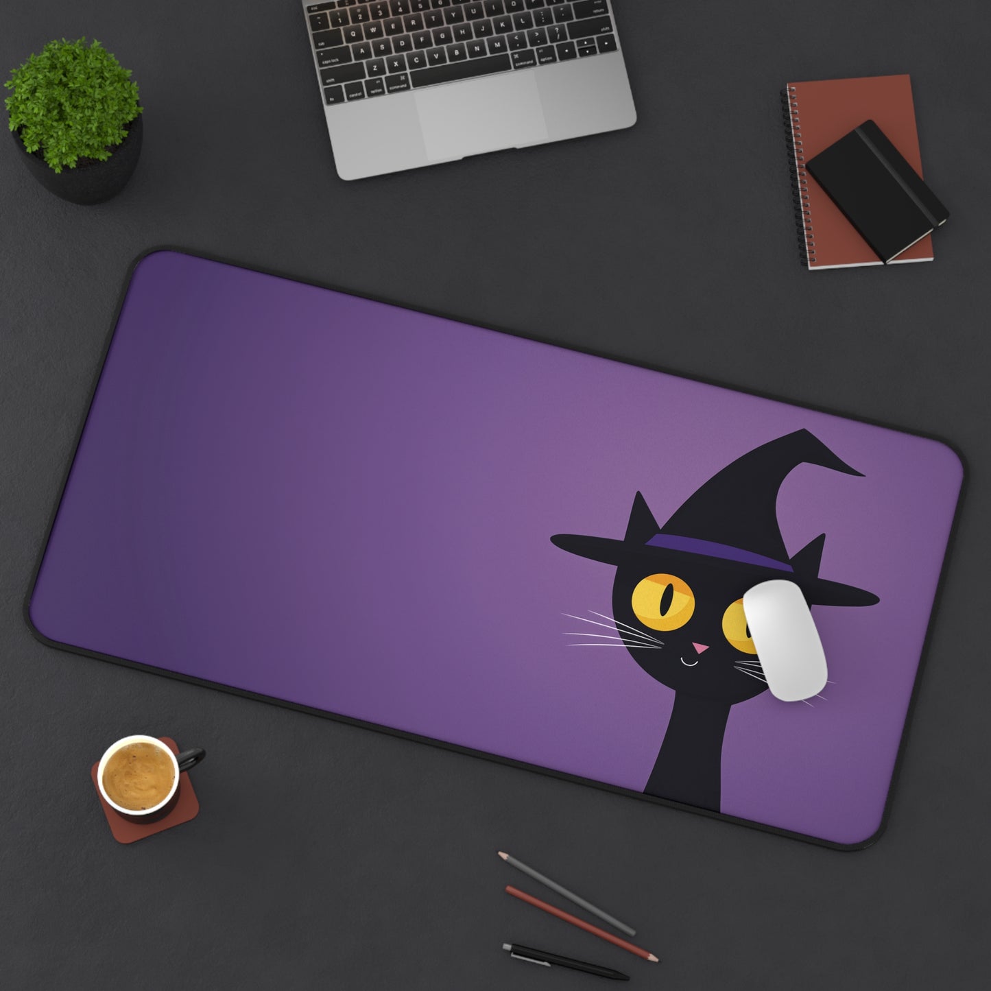 Spooky Cat Desk Mat, Purple Halloween MousePad XL
