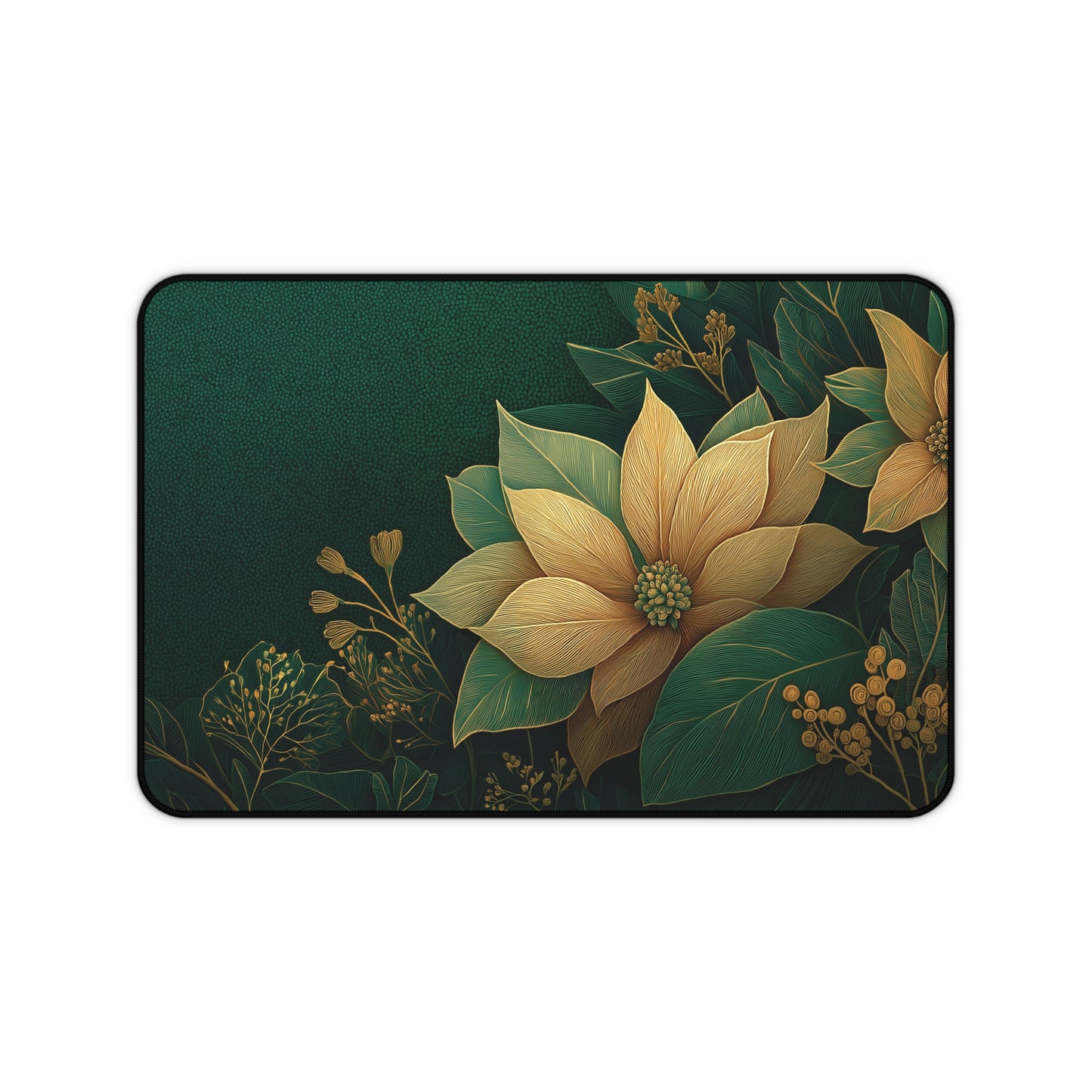 Floral Christmas Desk Mat, Green & Gold Festive Desk Pad