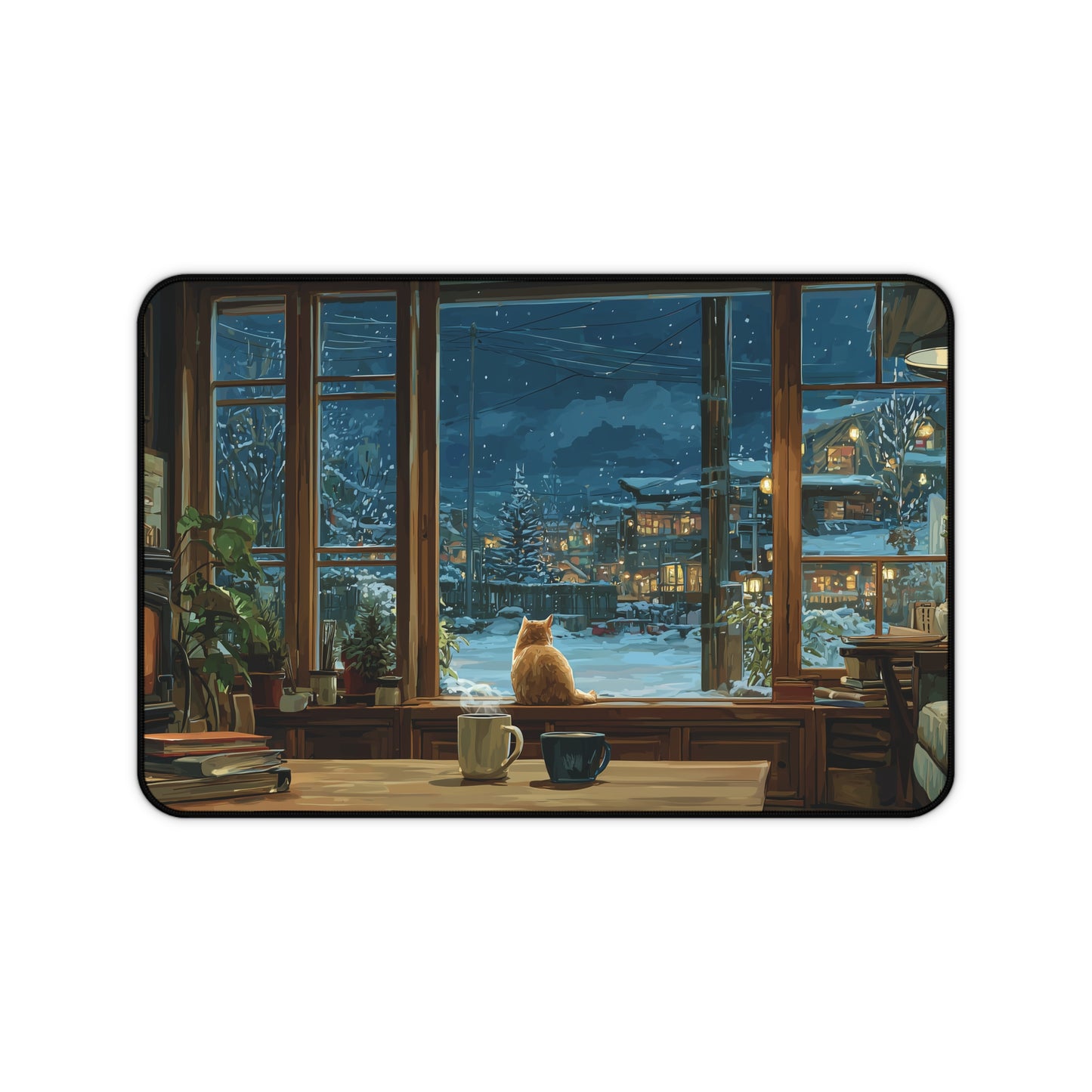 Cozy Winter Cat Desk Pad Anime Style, Christmas Office Decor