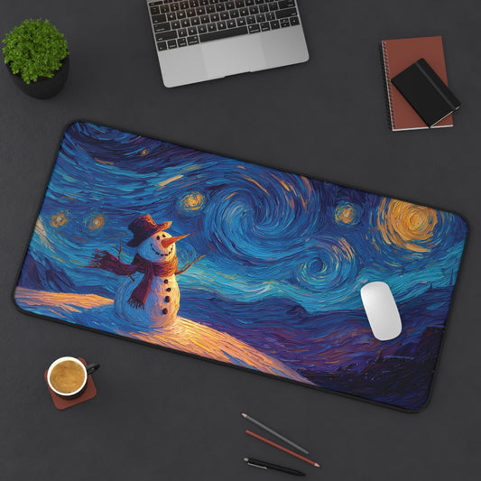 Snowman Desk Mat, Starry Christmas Night Mouse Pad