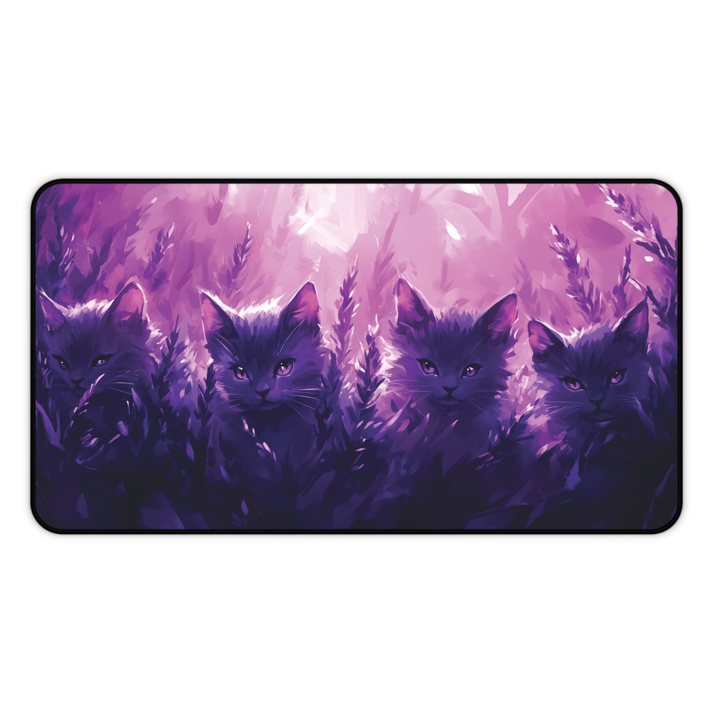 Lavander Cat Desk Mat, Aesthetic Purple Desk Pad, Mouse Pad for Cat Lovers