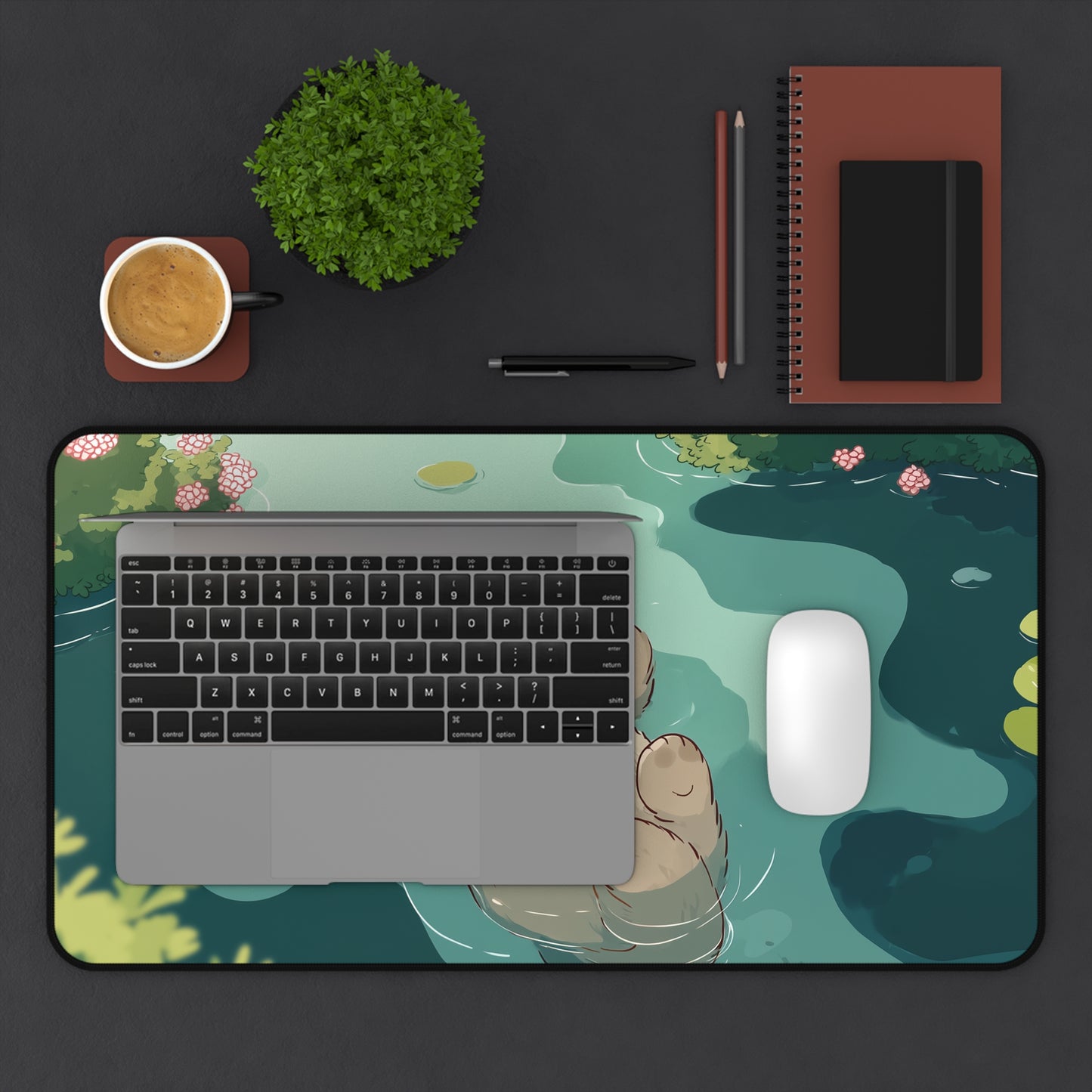 Otter Desk Mat Kawaii, Cute Serene Mouse Pad for Otter Lovers