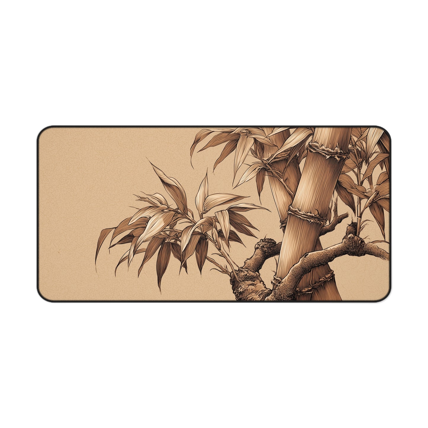 Bamboo Line Art Desk Mat: Beige & Minimalist Zen Mouse Pad