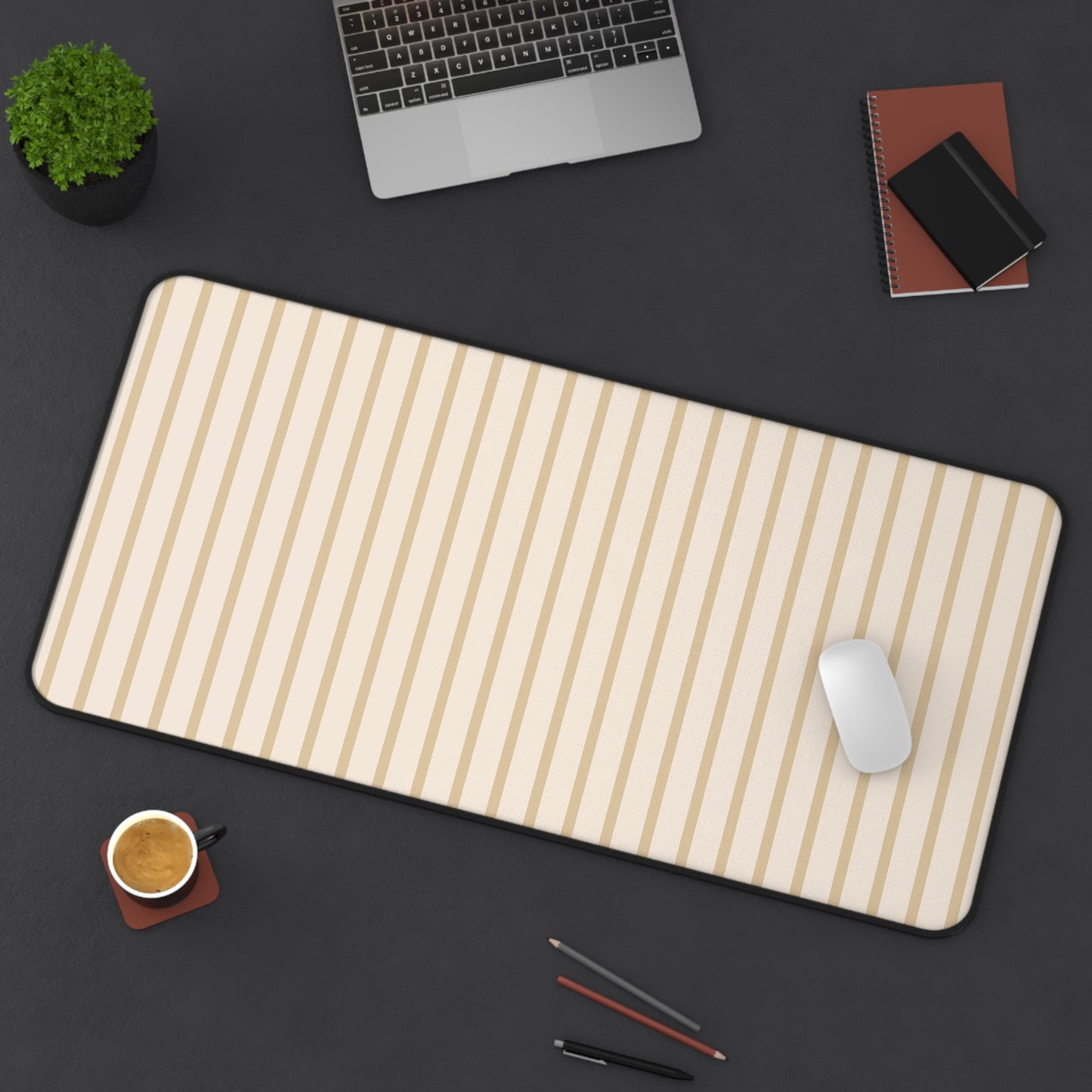 Beige Striped Desk Mat: Minimalist Mouse Pad