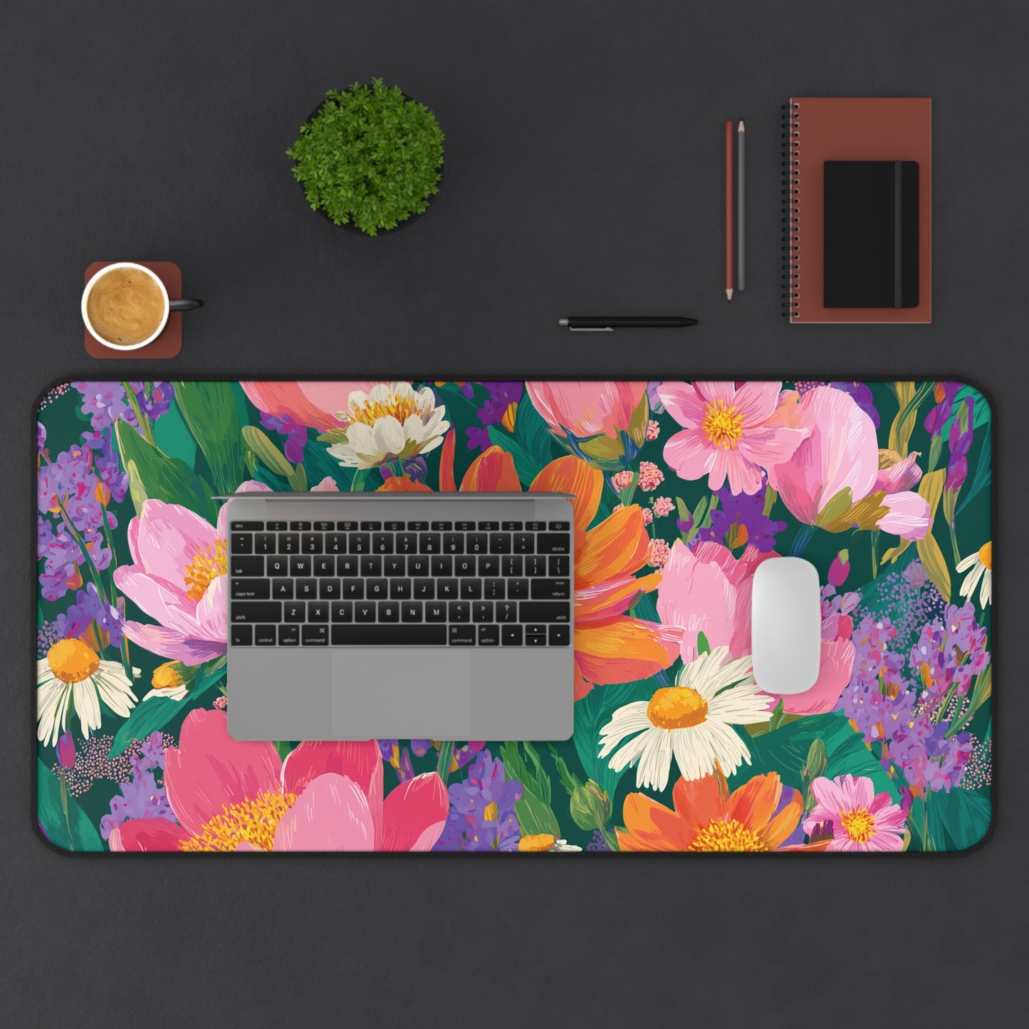 Colorful Wildflower Desk Mat, Painting Flowers Mouse Pad