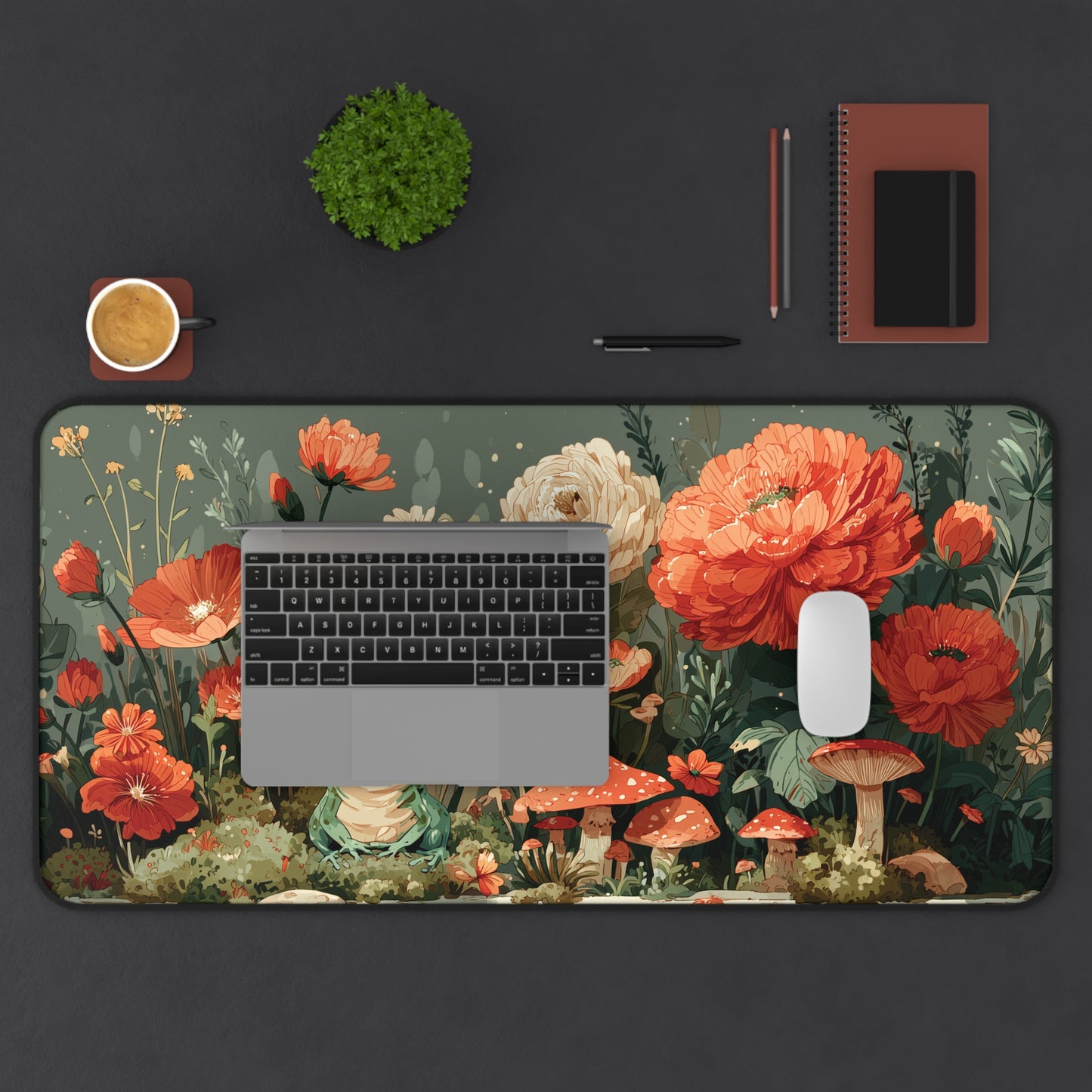Whimsical Frog and Mushroom Desk Mat XL