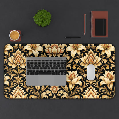 Black & Gold Desk Mat: Luxury Damask Mouse Pad