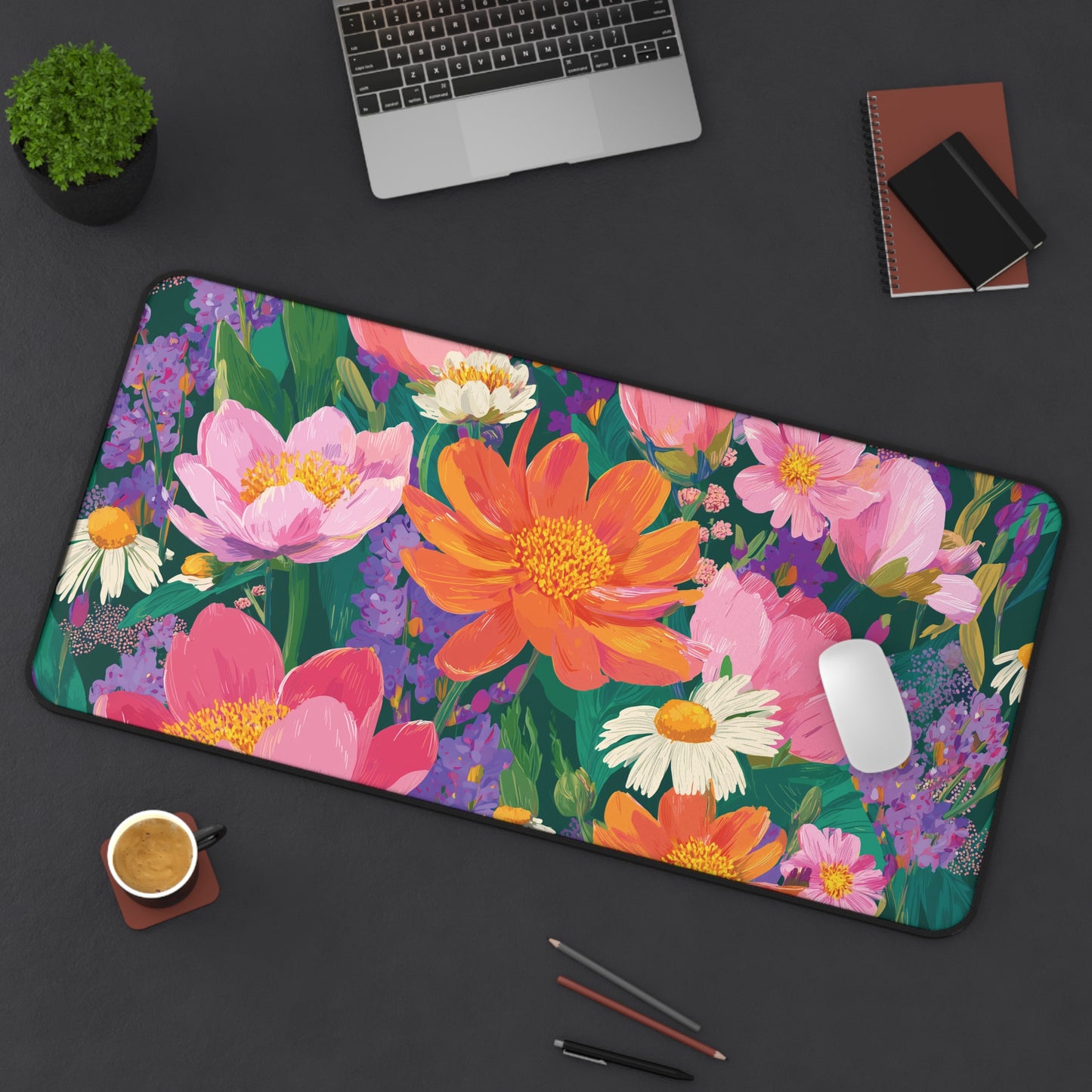 Colorful Wildflower Desk Mat, Painting Flowers Mouse Pad