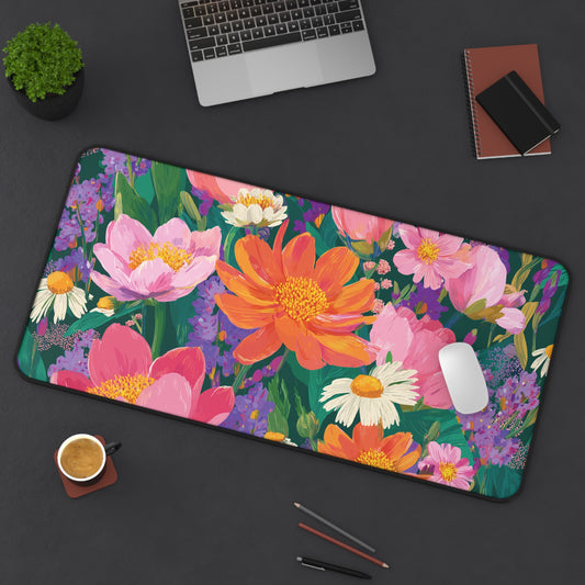 Colorful Wildflower Desk Mat, Painting Flowers Mouse Pad